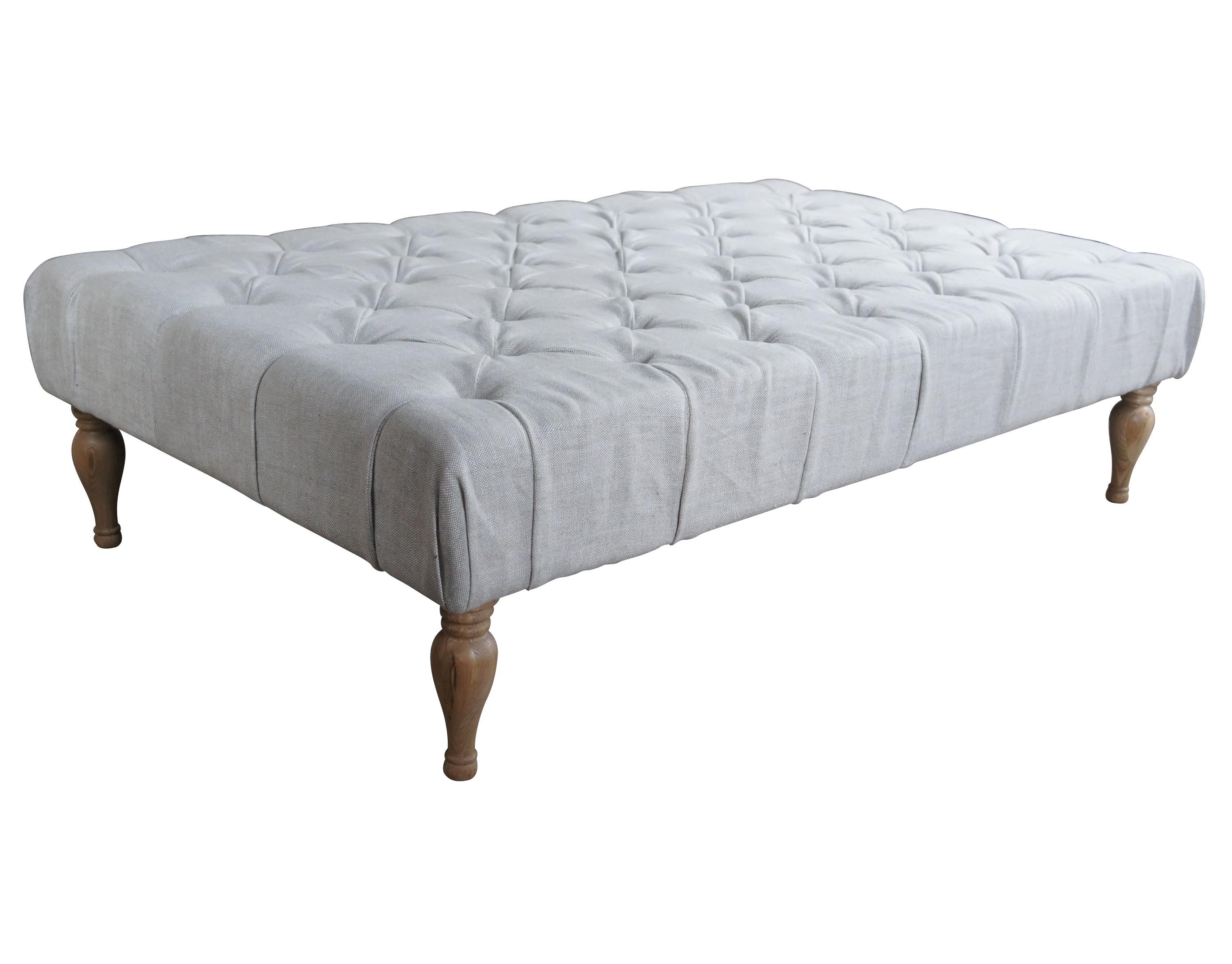 Restoration Hardware Bennett Tufted Upholstered Linen Coffee Table Ottoman In Good Condition In Dayton, OH