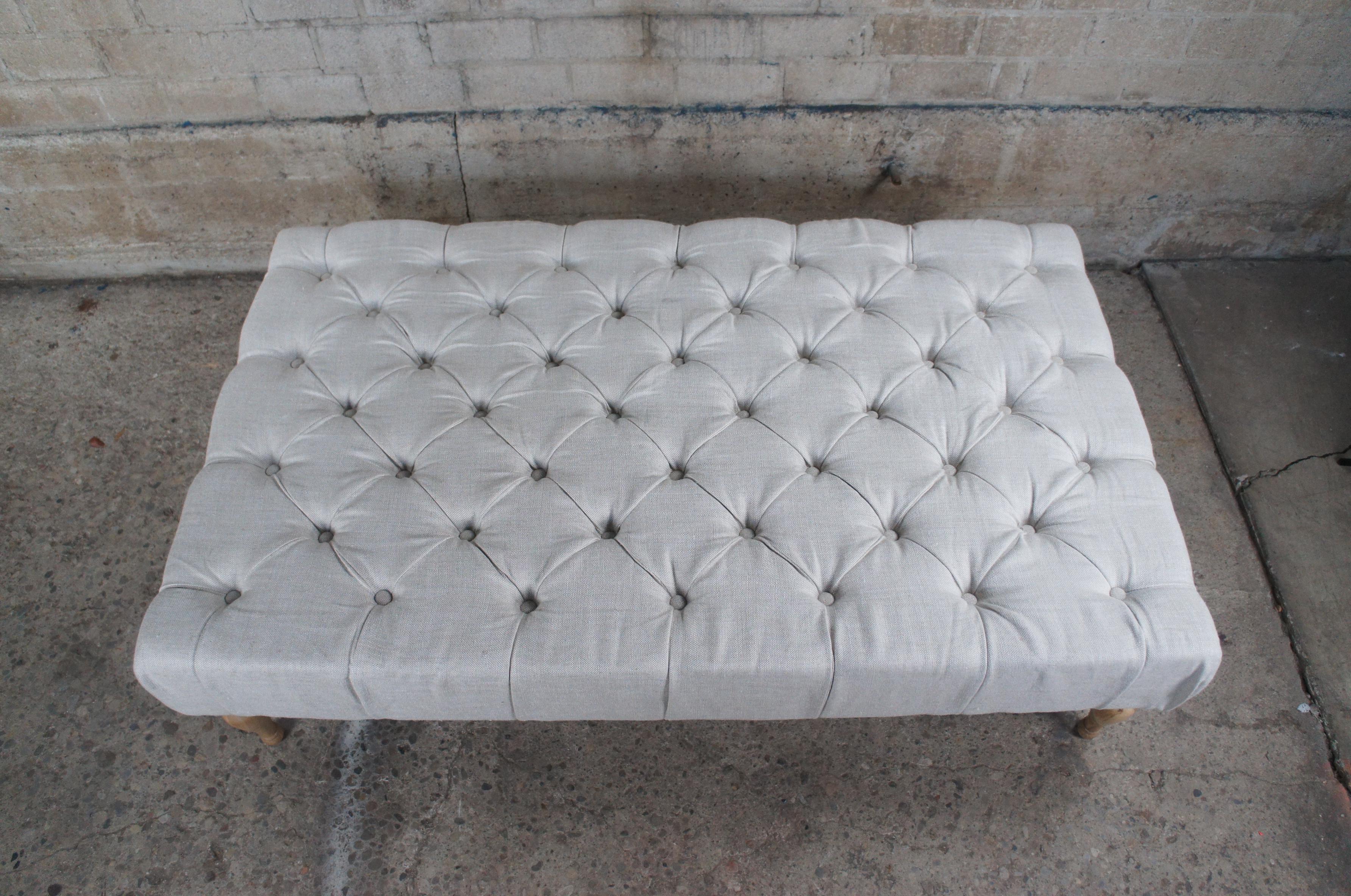20th Century Restoration Hardware Bennett Tufted Upholstered Linen Coffee Table Ottoman