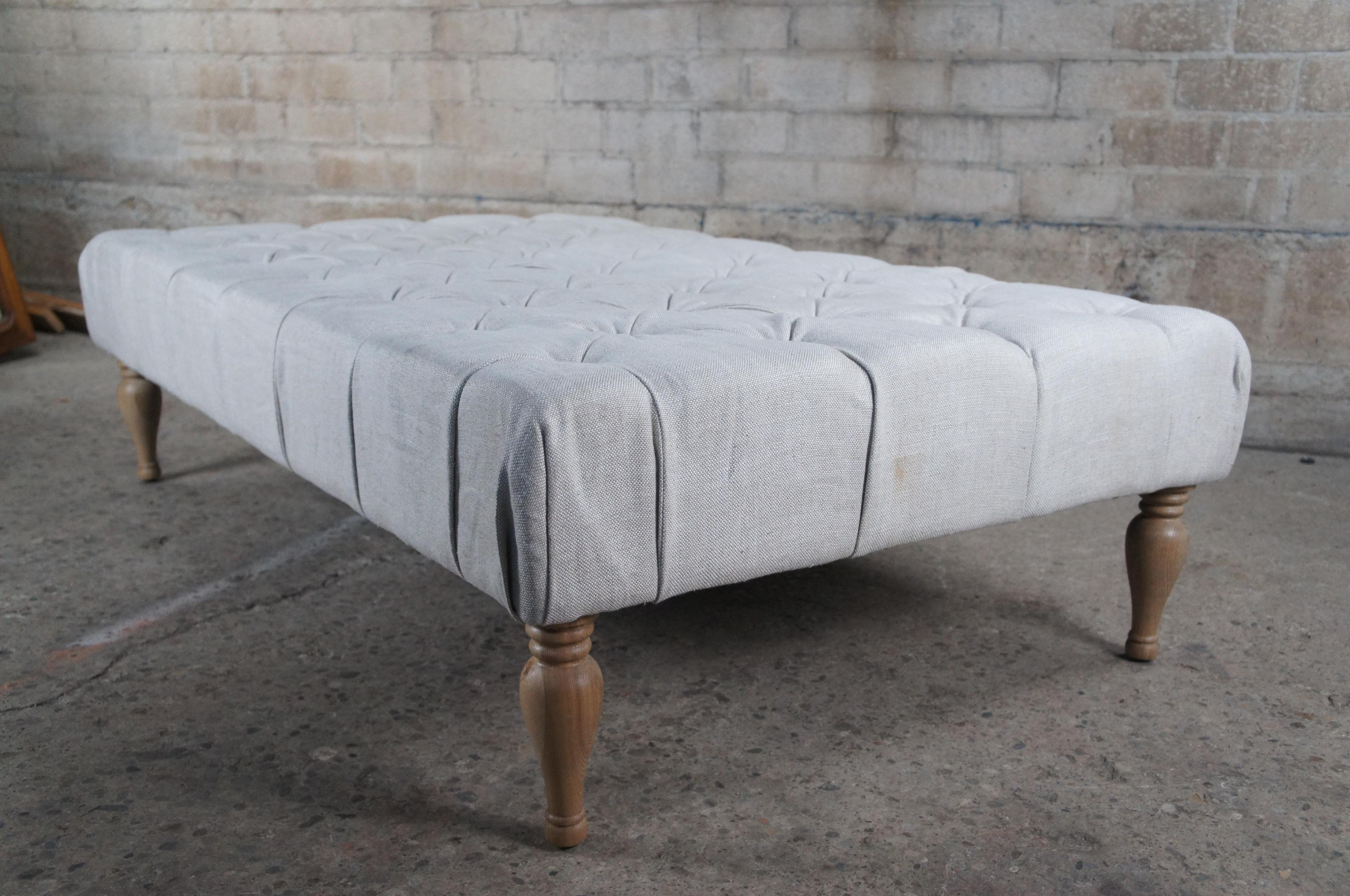 Restoration Hardware Bennett Tufted Upholstered Linen Coffee Table Ottoman 3