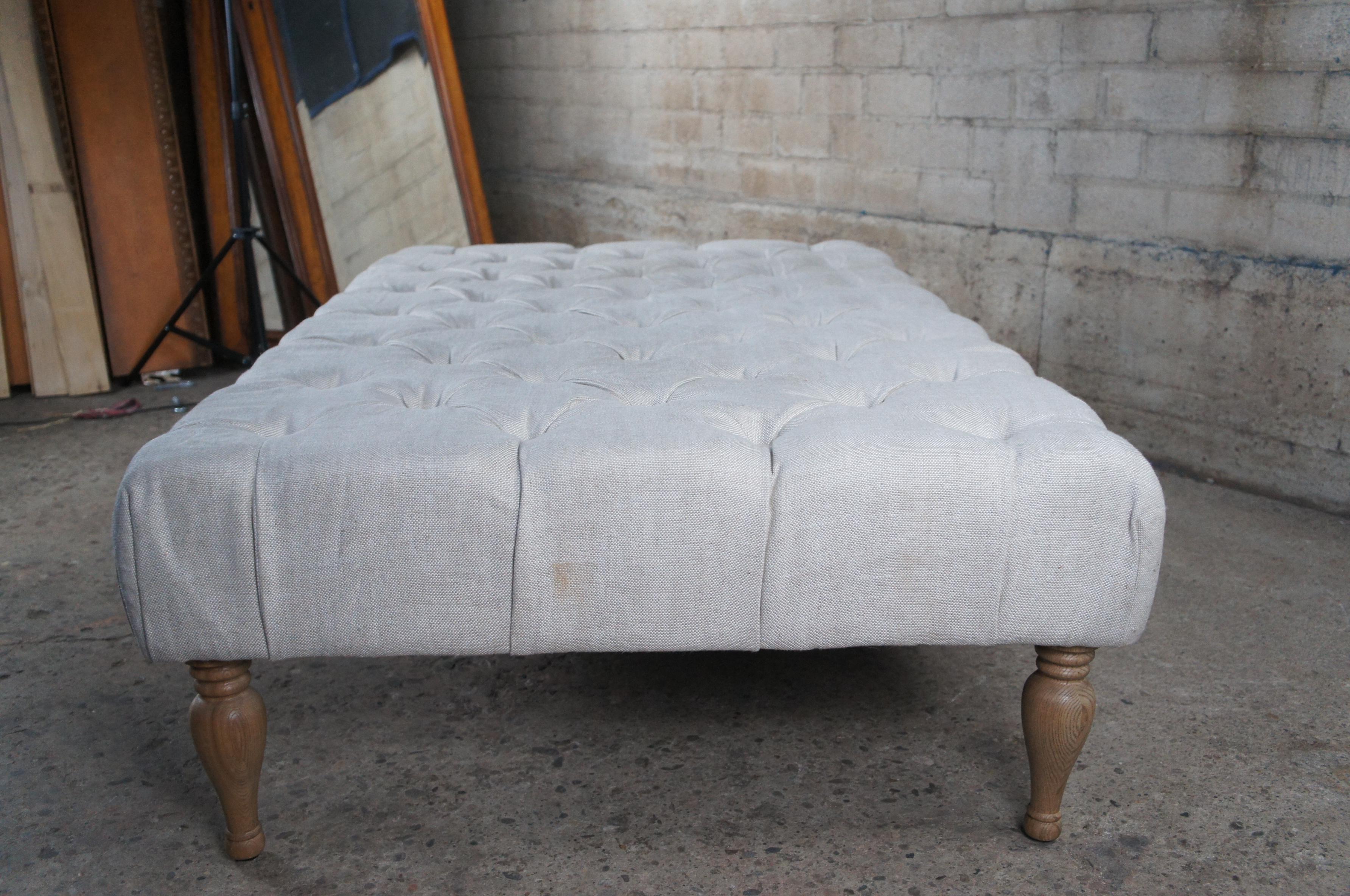Restoration Hardware Bennett Tufted Upholstered Linen Coffee Table Ottoman 4