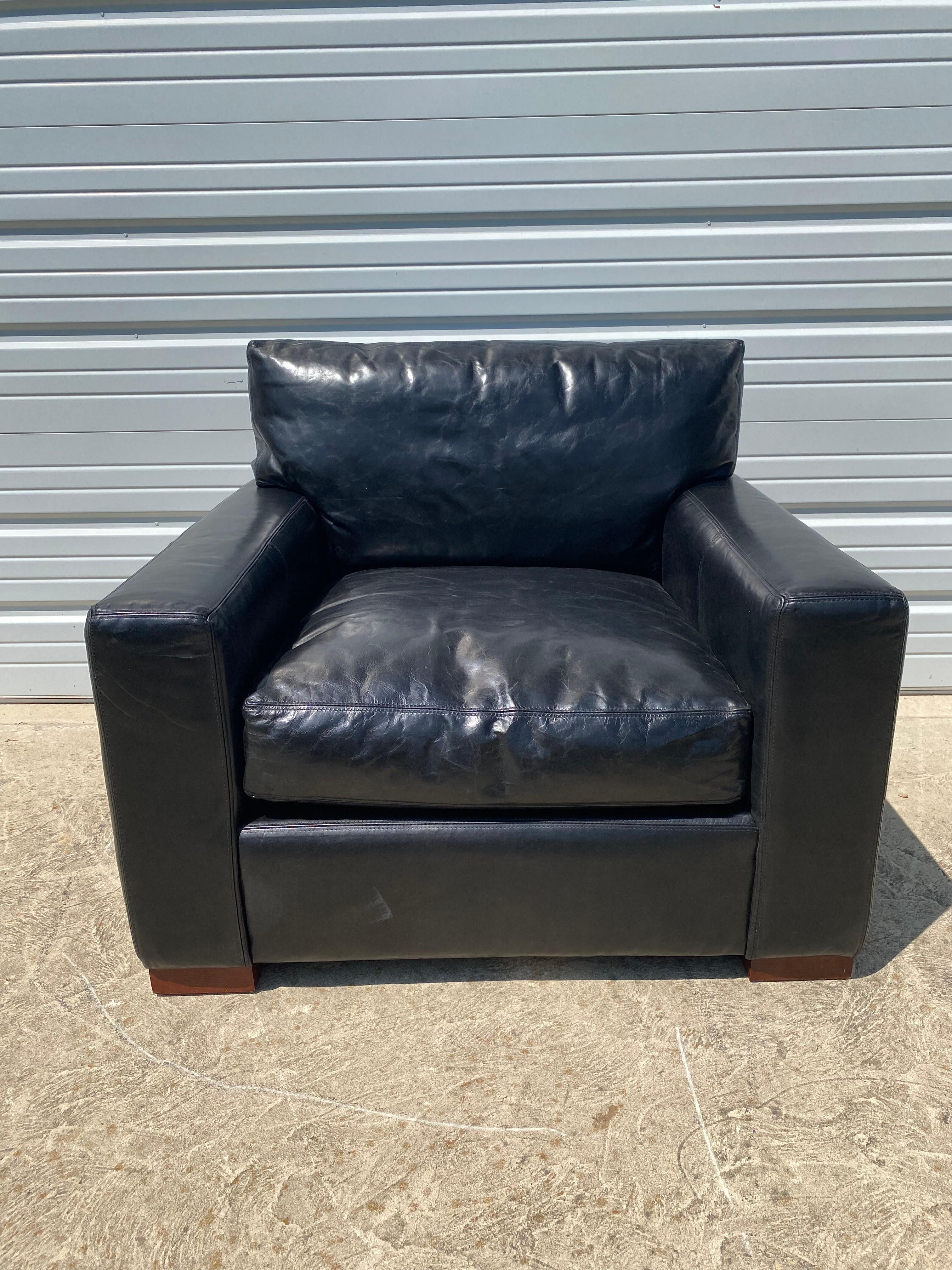 Chinese Restoration hardware black leather club chair