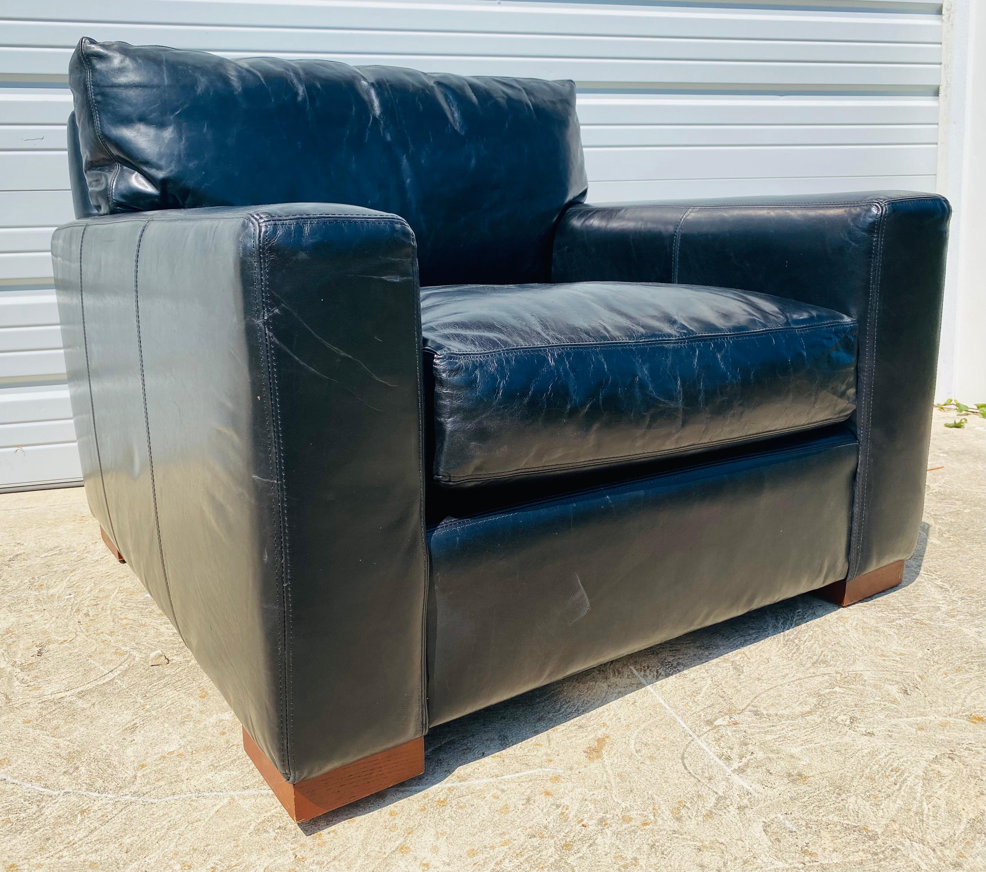 Restoration hardware black leather club chair 1