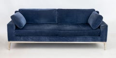Restoration Hardware Blue Velvet Upholstered Sofa