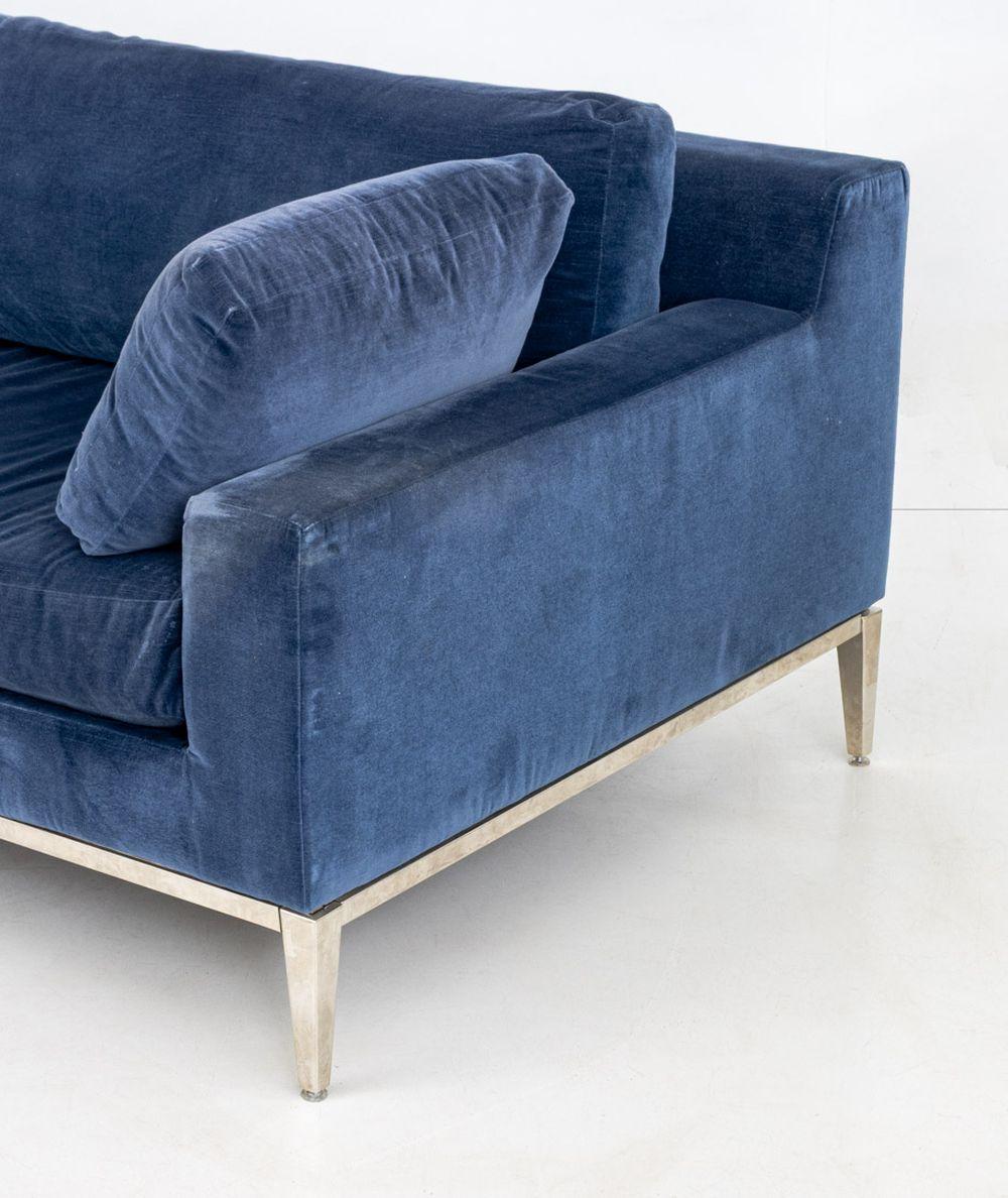 Unknown Restoration Hardware Blue Velvet Upholstered Sofa For Sale
