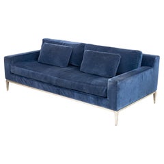 Restoration Hardware Blue Velvet Upholstered Sofa