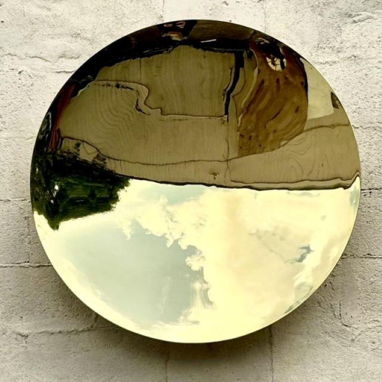 American Restoration Hardware Boho Convex Polished Brass Metal Mirror