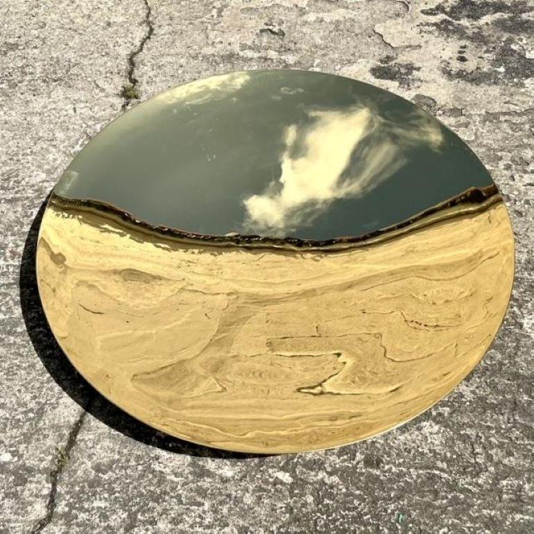 Restoration Hardware Boho Convex Polished Brass Metal Mirror In Good Condition In West Palm Beach, FL