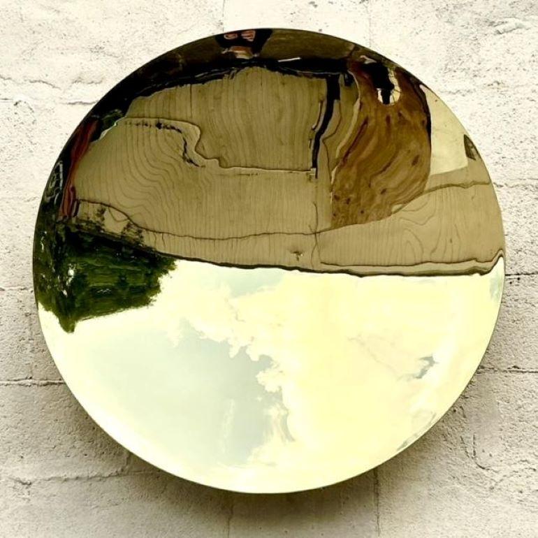 Restoration Hardware Boho Convex Polished Brass Metal Mirror 1