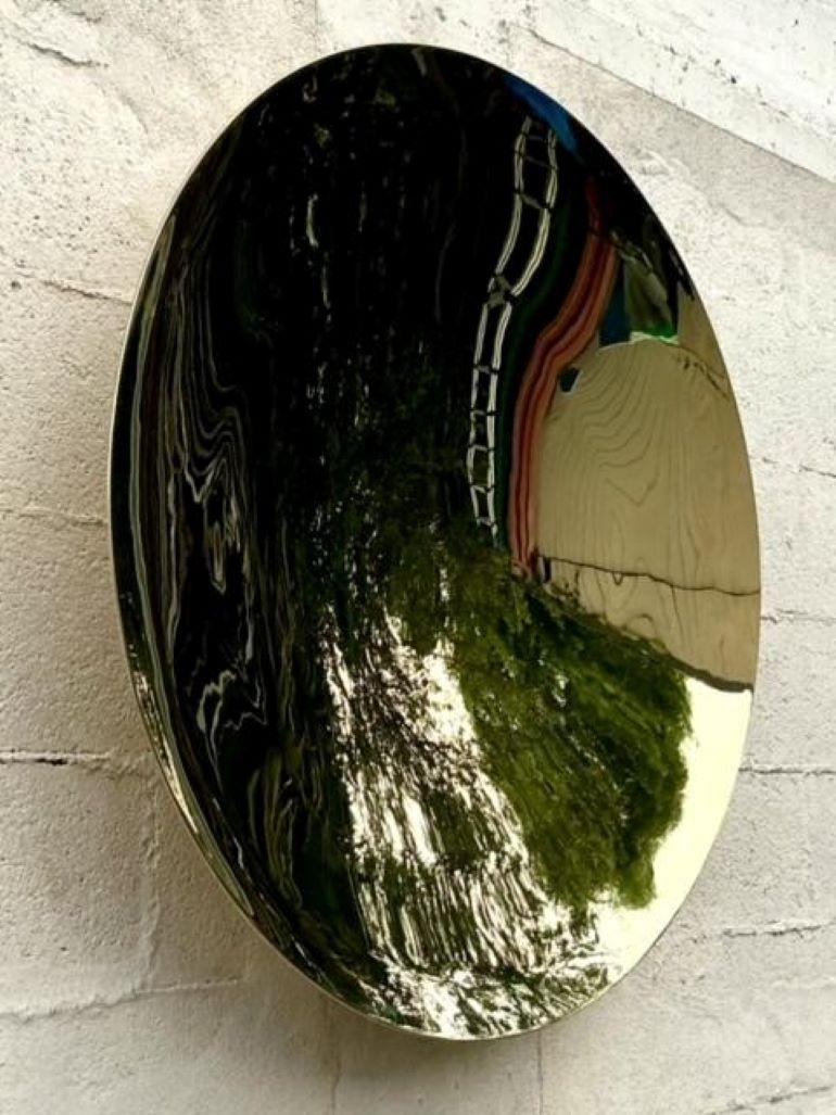 Restoration Hardware Boho Convex Polished Brass Metal Mirror 2