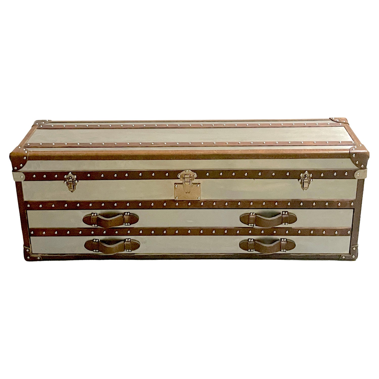 Antique Brown Leather Steamer Trunk Coffee Table with Removable Internal  Shelf for sale at Pamono