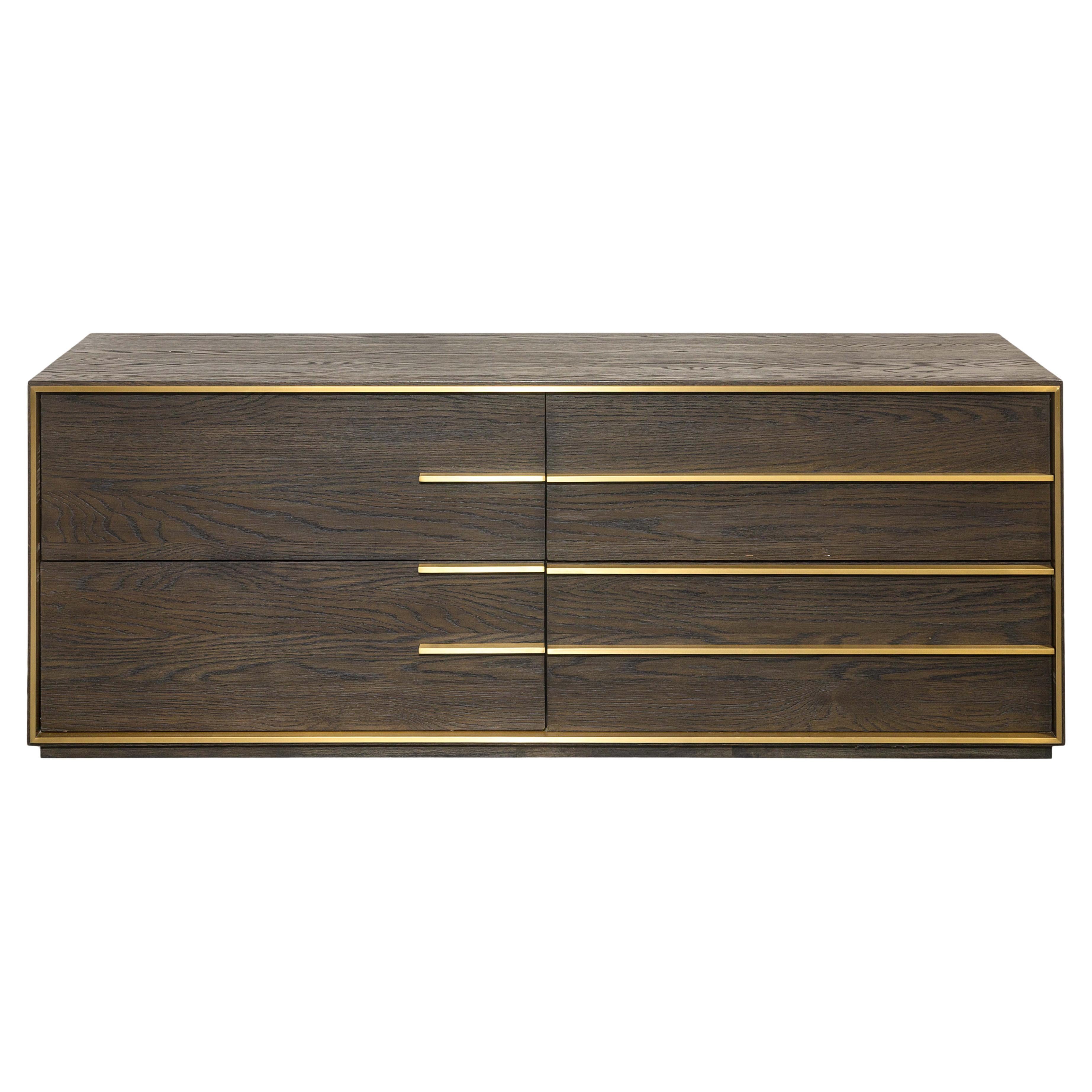 Restoration Hardware Calvin, comò moderno e contemporaneo in ottone e Wood a quattro cassetti in vendita