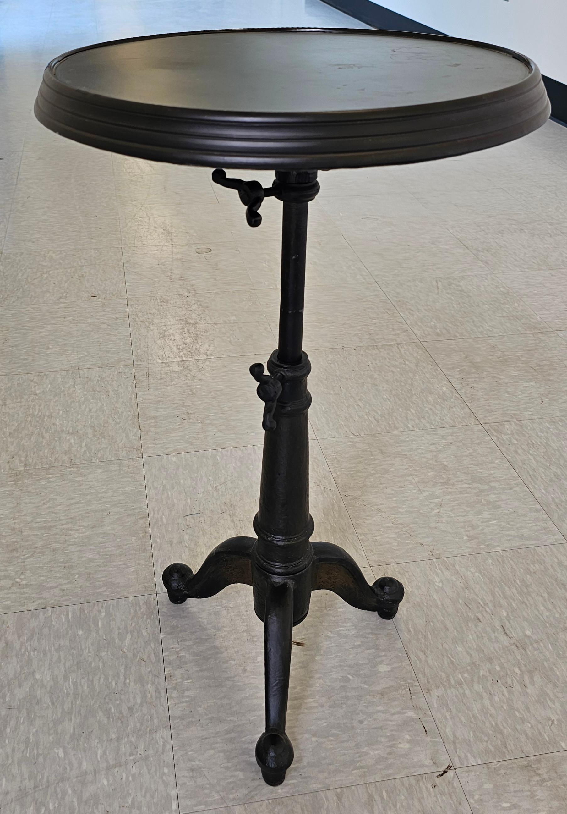 Restoration Hardware Cast Iron Adjustable Height Tilt Top Side table Pedestal In Good Condition For Sale In Germantown, MD