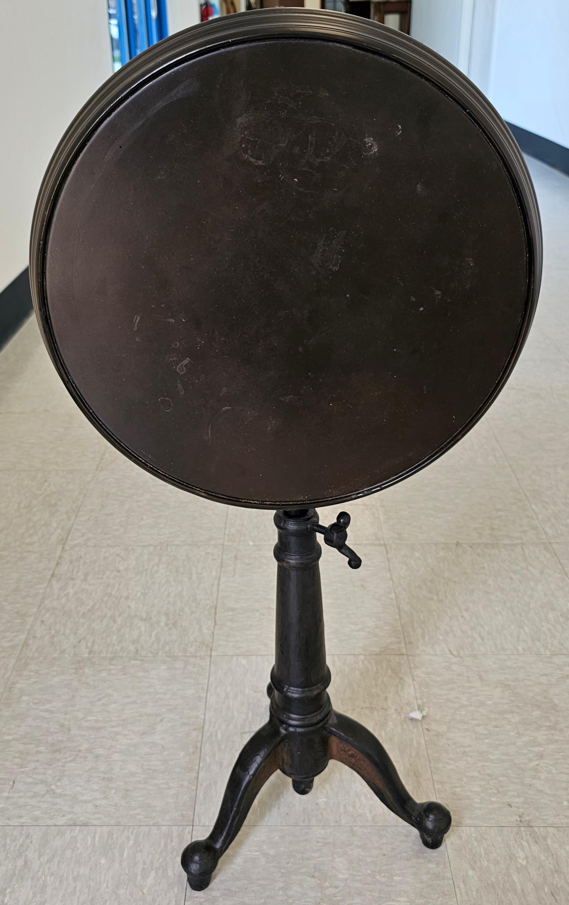 Contemporary Restoration Hardware Cast Iron Adjustable Height Tilt Top Side table Pedestal For Sale