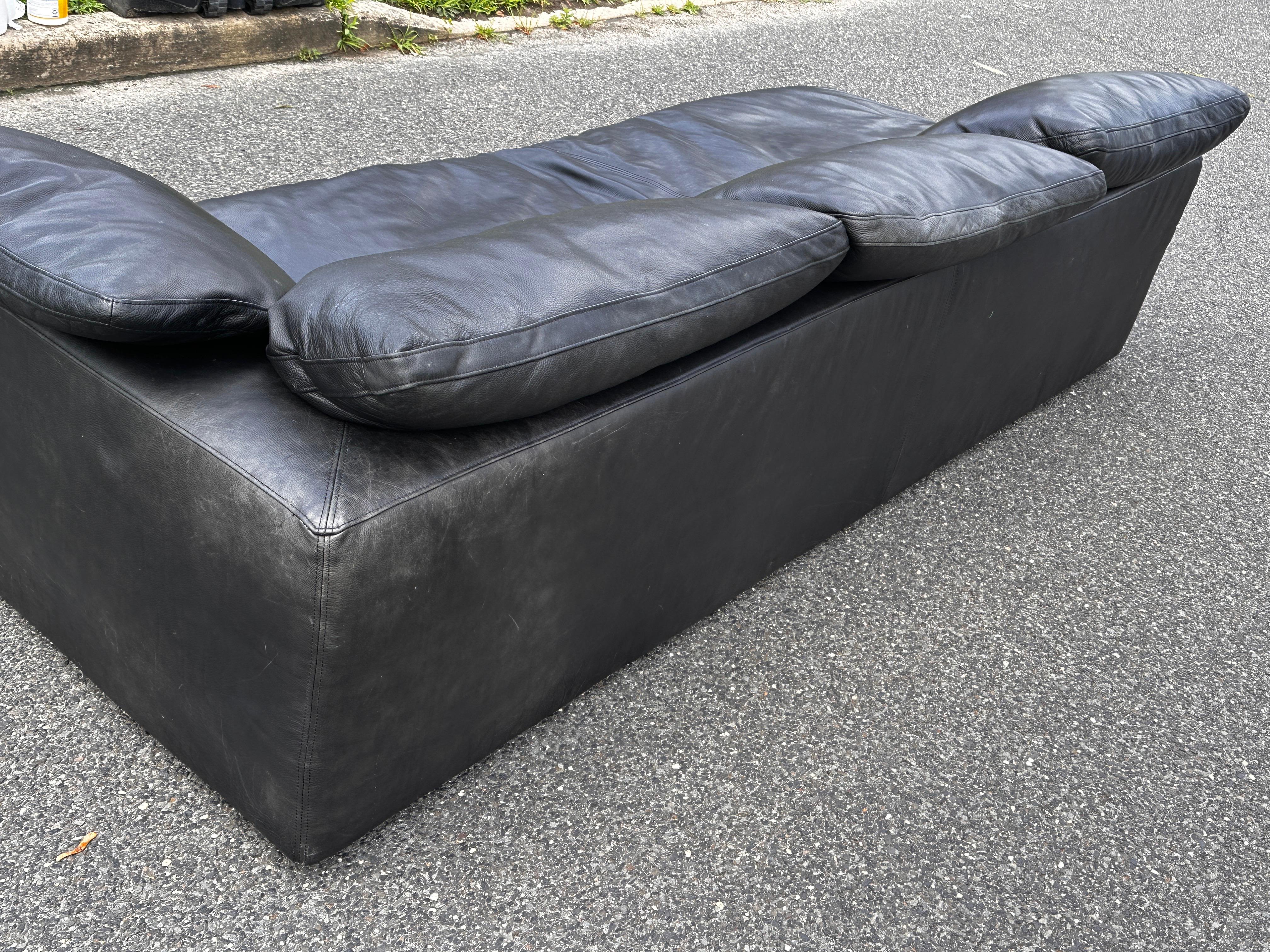 Restoration Hardware Cloud sofa in Luce width black leather For Sale 4