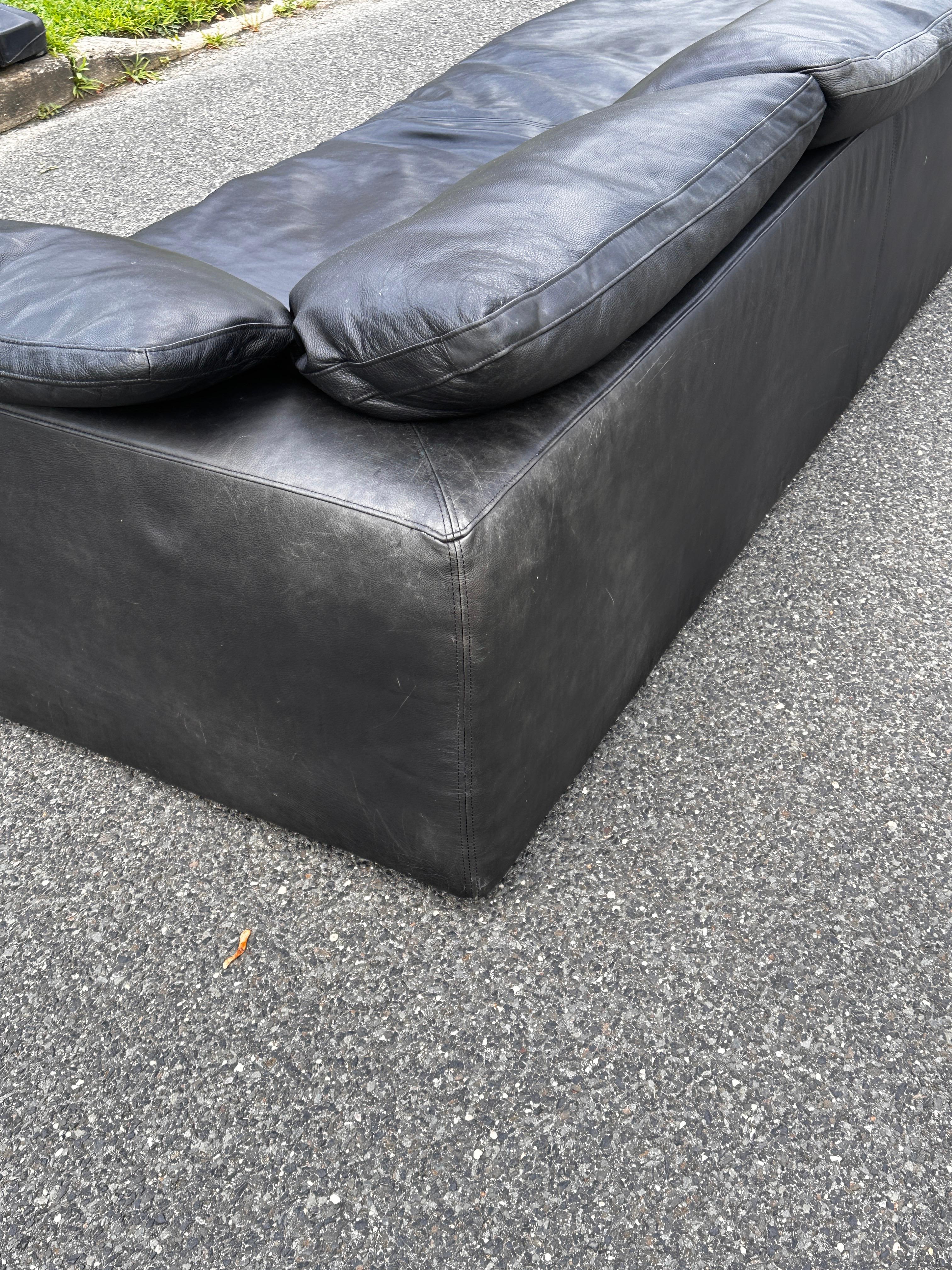 Chinese Restoration Hardware Cloud sofa in Luce width black leather For Sale