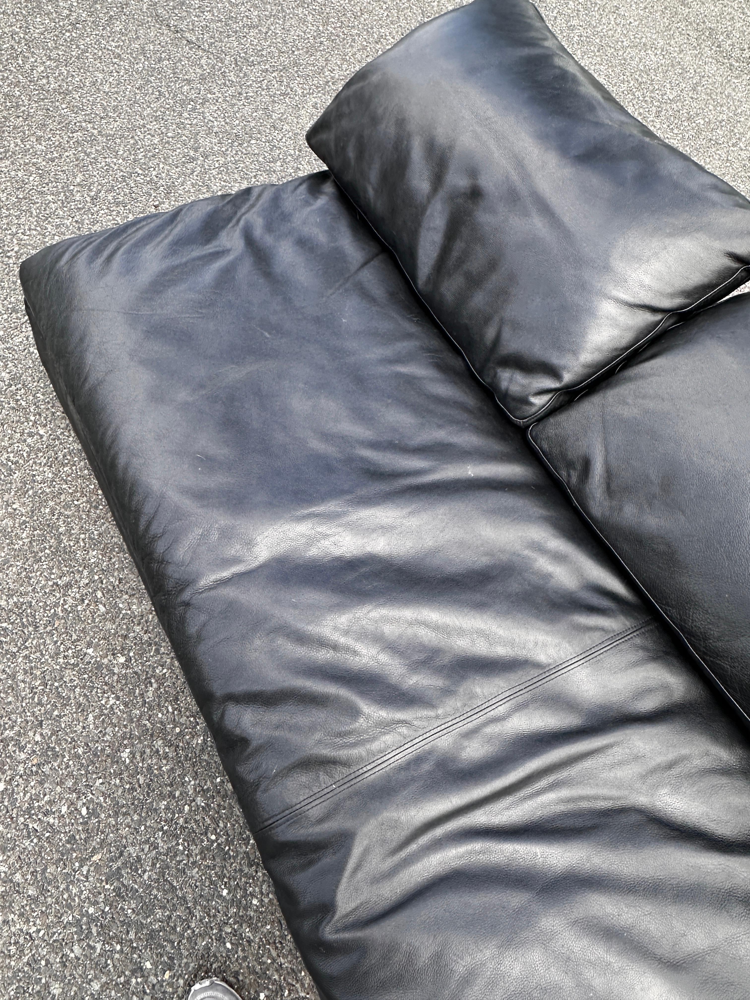 Contemporary Restoration Hardware Cloud sofa in Luce width black leather For Sale