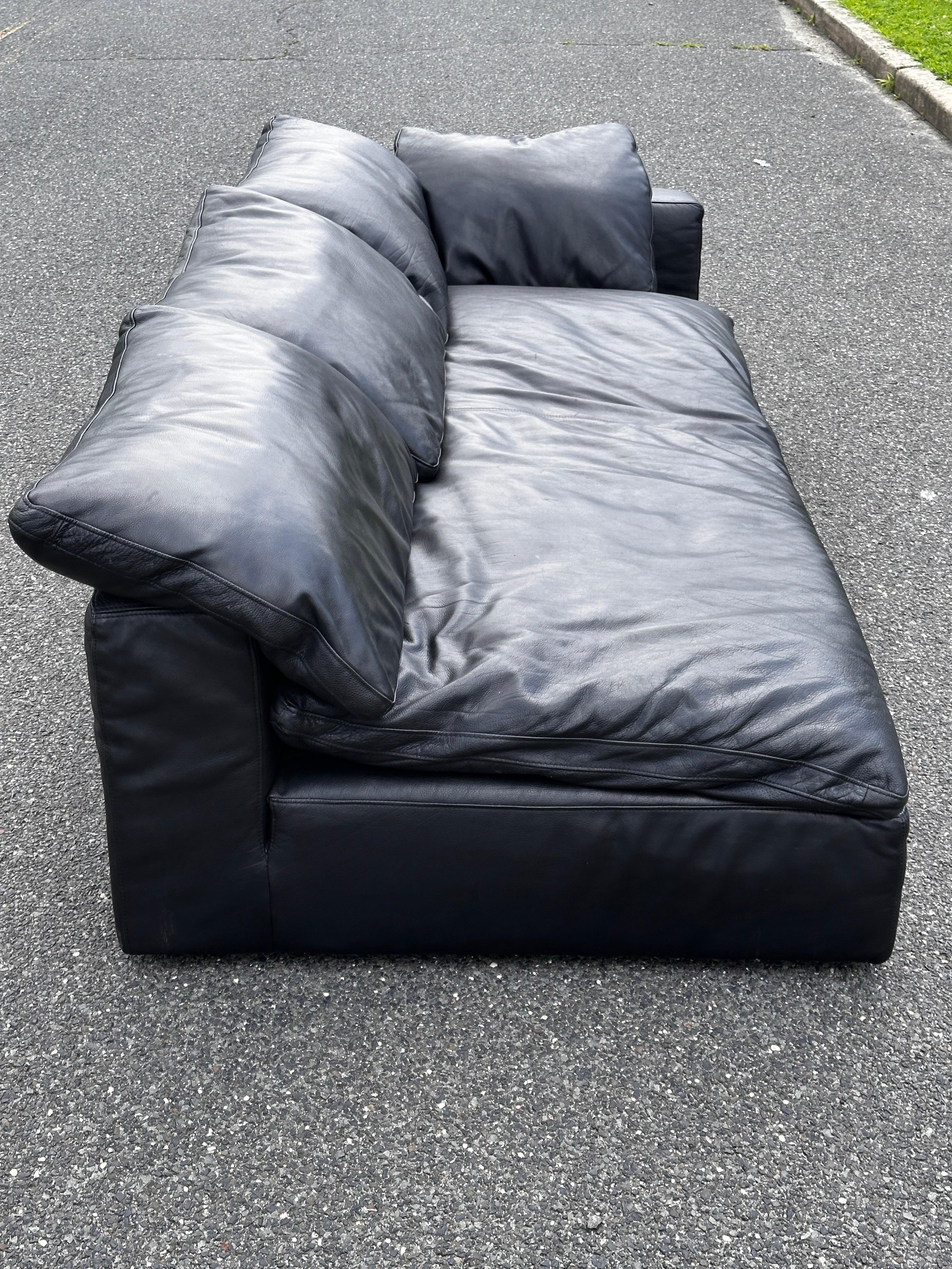 Restoration Hardware Cloud sofa in Luce width black leather For Sale 2