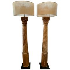 Restoration Hardware Corinthian Hand Carved Column Floor Lamps