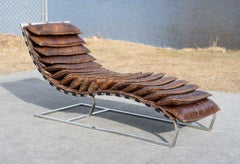 Restoration Hardware Custom Order Oviedo Chaise Lounge in Brown Leather & Chrome