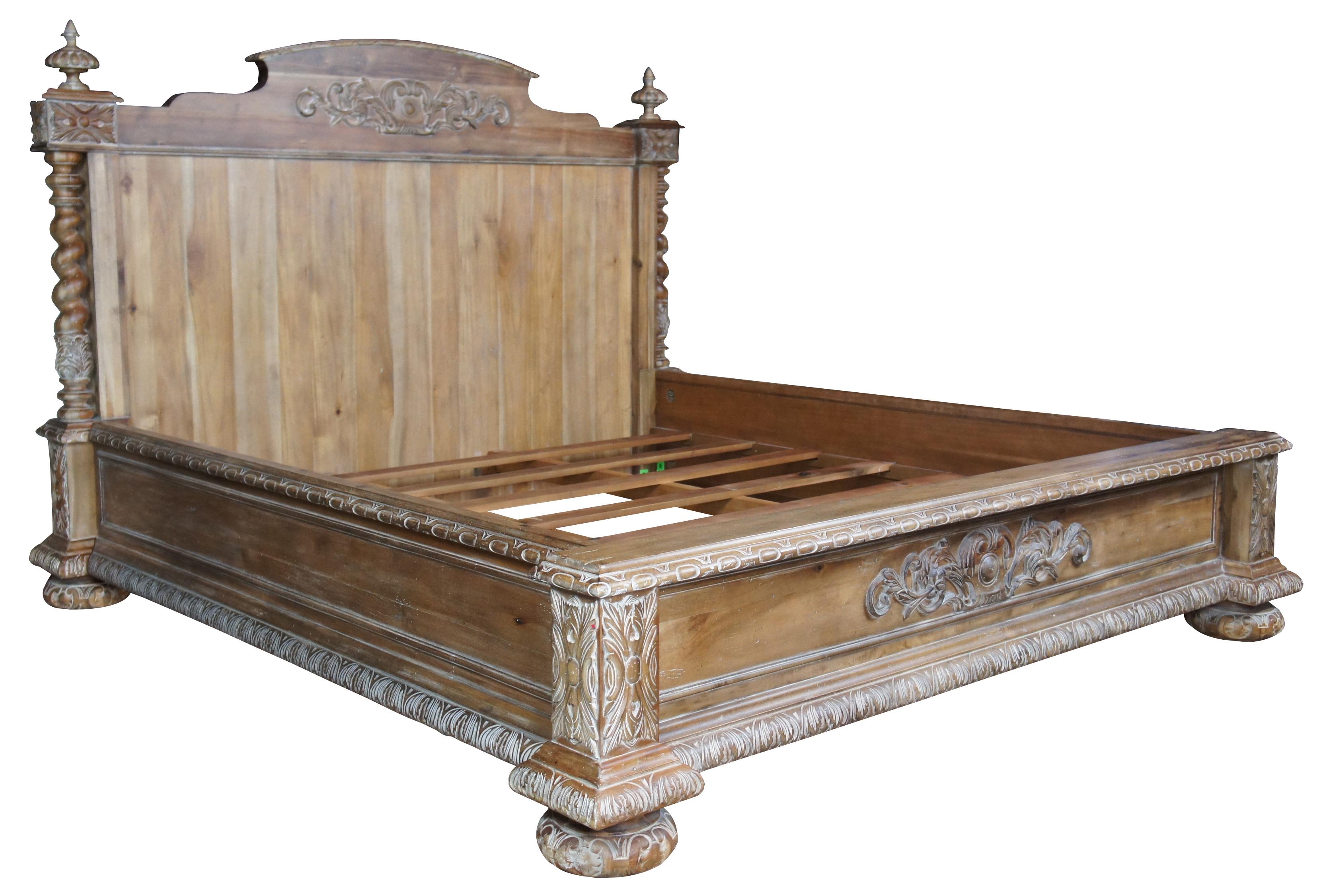 French style panel bed by Restoration Hardware. Features ornate hand carving and bun feet. From the second Empire-inspired bedroom collection – a mid-19th century French style characterized by the use of rich woods and decorative molding. Carefully