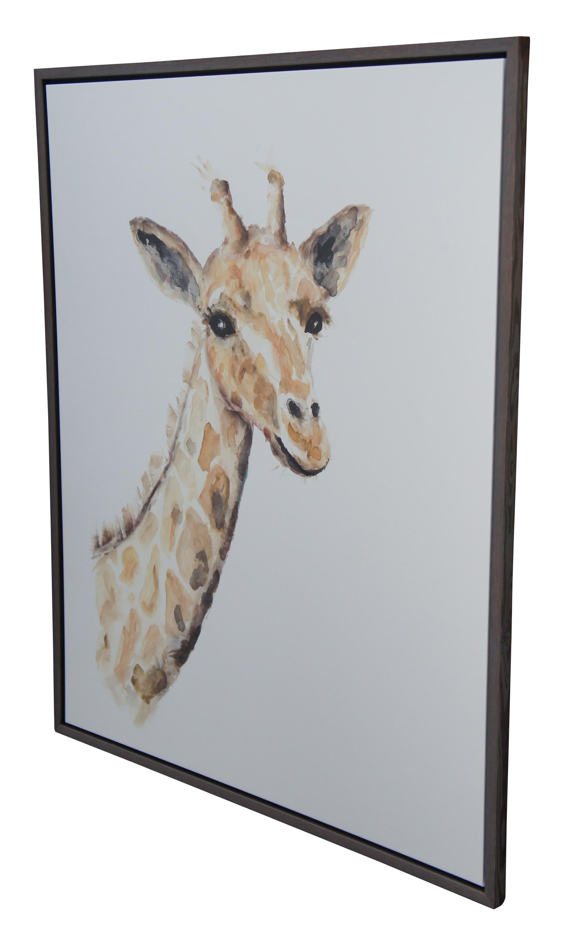 A fun giraffe watercolor painting on canvas from Restoration Hardware.  Framed in oak by the Larson Juhl an industry leader in framing.  


Dimensions:
42.5