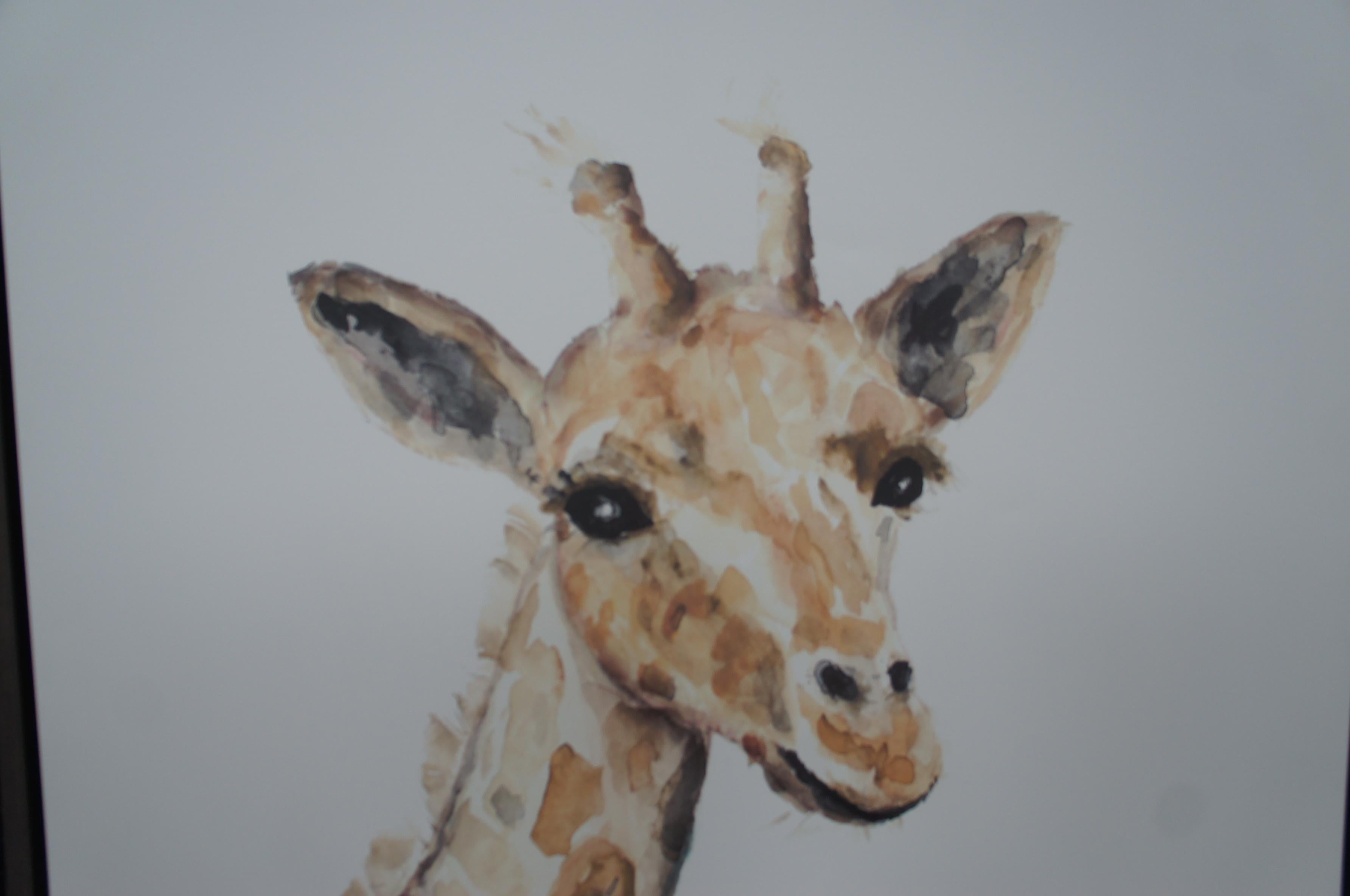 20th Century Restoration Hardware Giraffe Safari Watercolor Painting Italian Frame Art 52