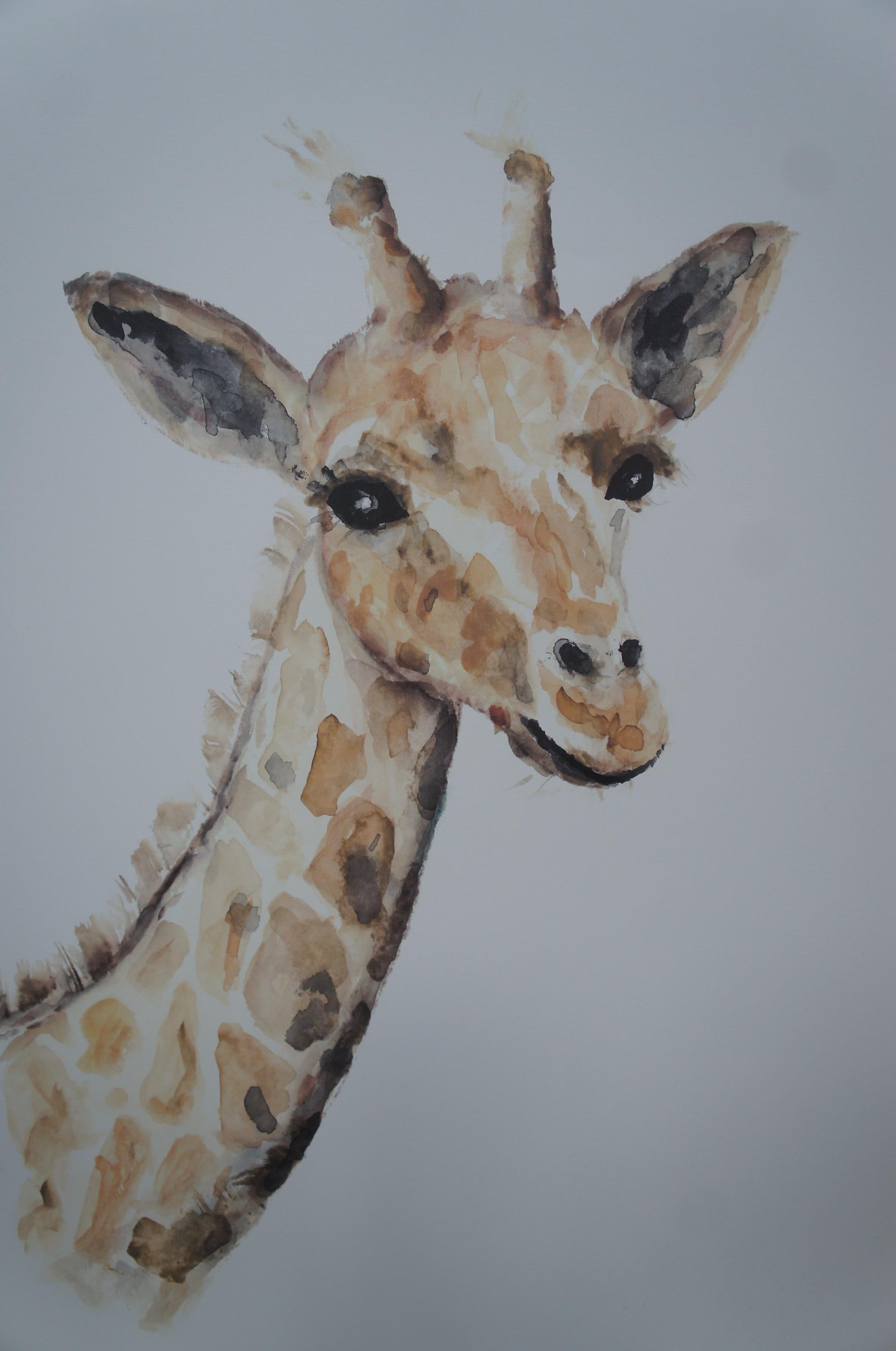 Restoration Hardware Giraffe Safari Watercolor Painting Italian Frame Art 52