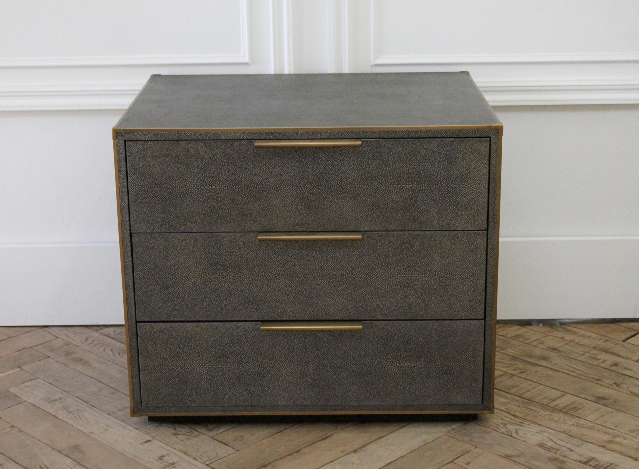 Saunderson shagreen closed nightstand by Restoration Hardware

A 1970s interpretation of French Art Deco design, our bedroom collection from the Van Thiels celebrates the marriage of two eras. With elegant materials and a refined form, it's clad