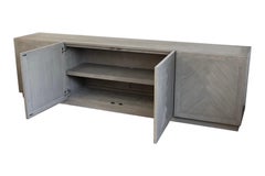 Restoration Hardware Grey Herringbone 4-Door Media Console