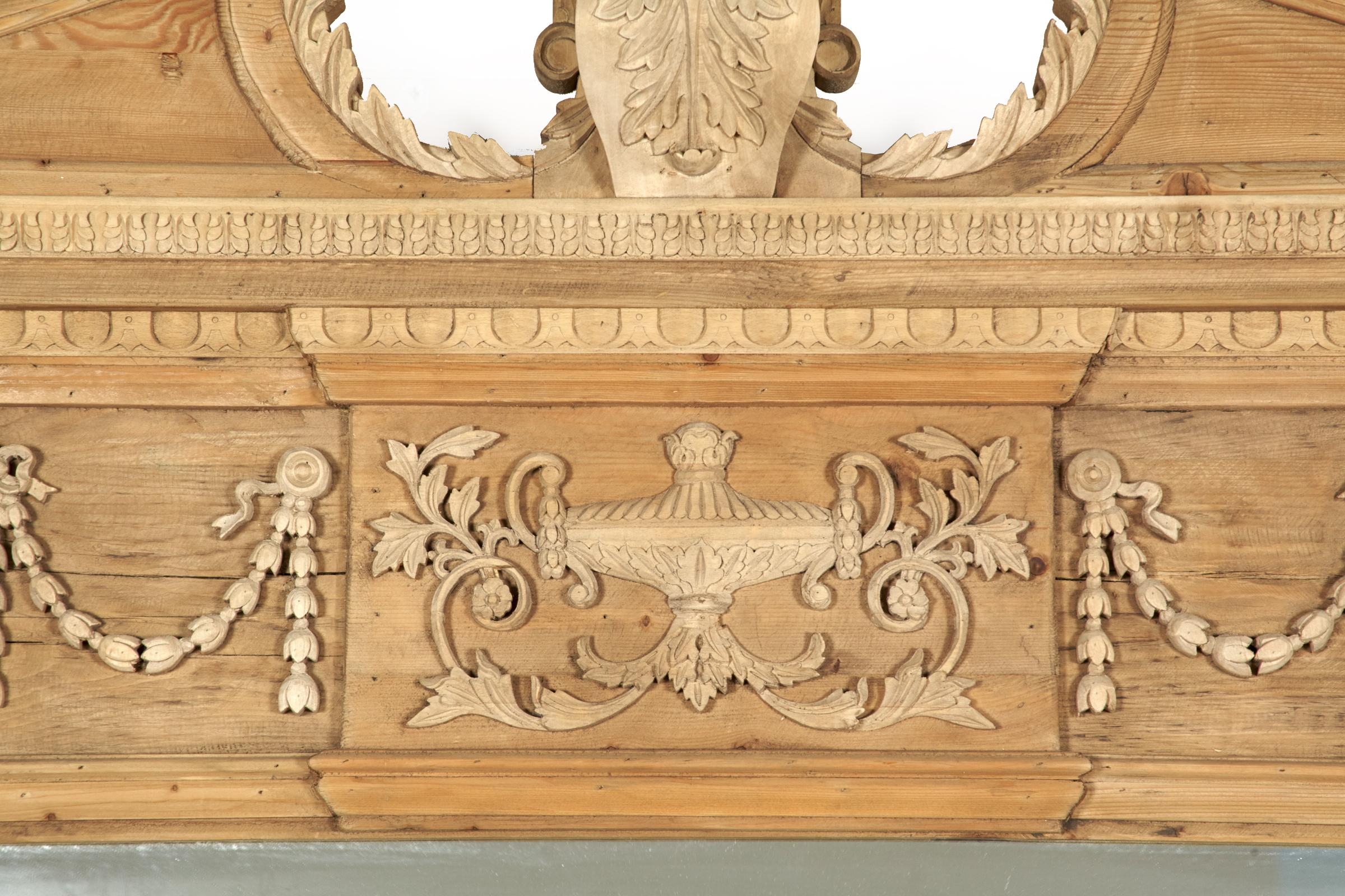 Restoration Hardware Hand Carved Entablature Leaner Mirror In Good Condition In Plymouth, MA