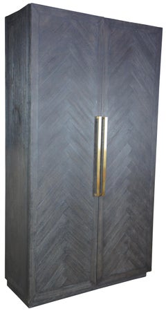 Restoration Hardware Herringbone Double Door Linen Press China Cabinet Armoire