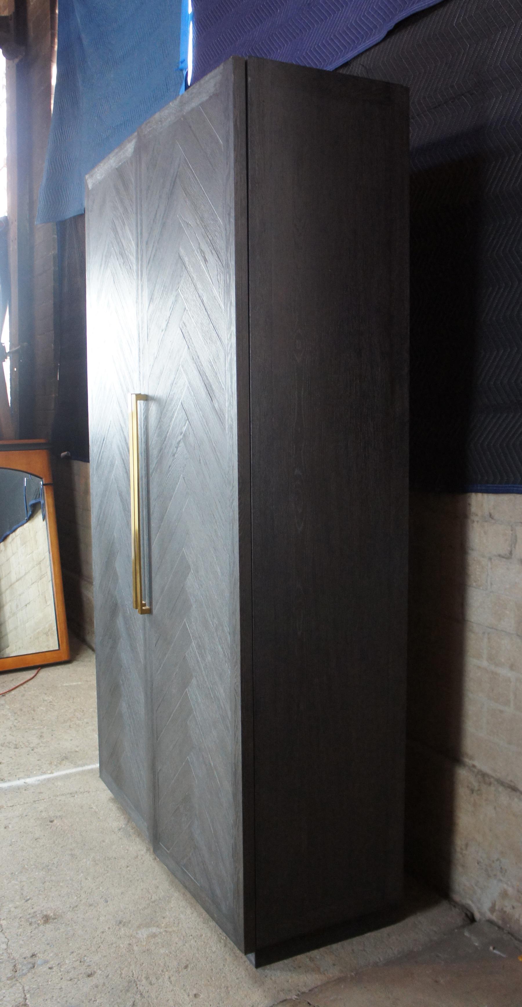 Restoration Hardware Herringbone Double Door Linen Press China Cabinet Armoire In Good Condition In Dayton, OH