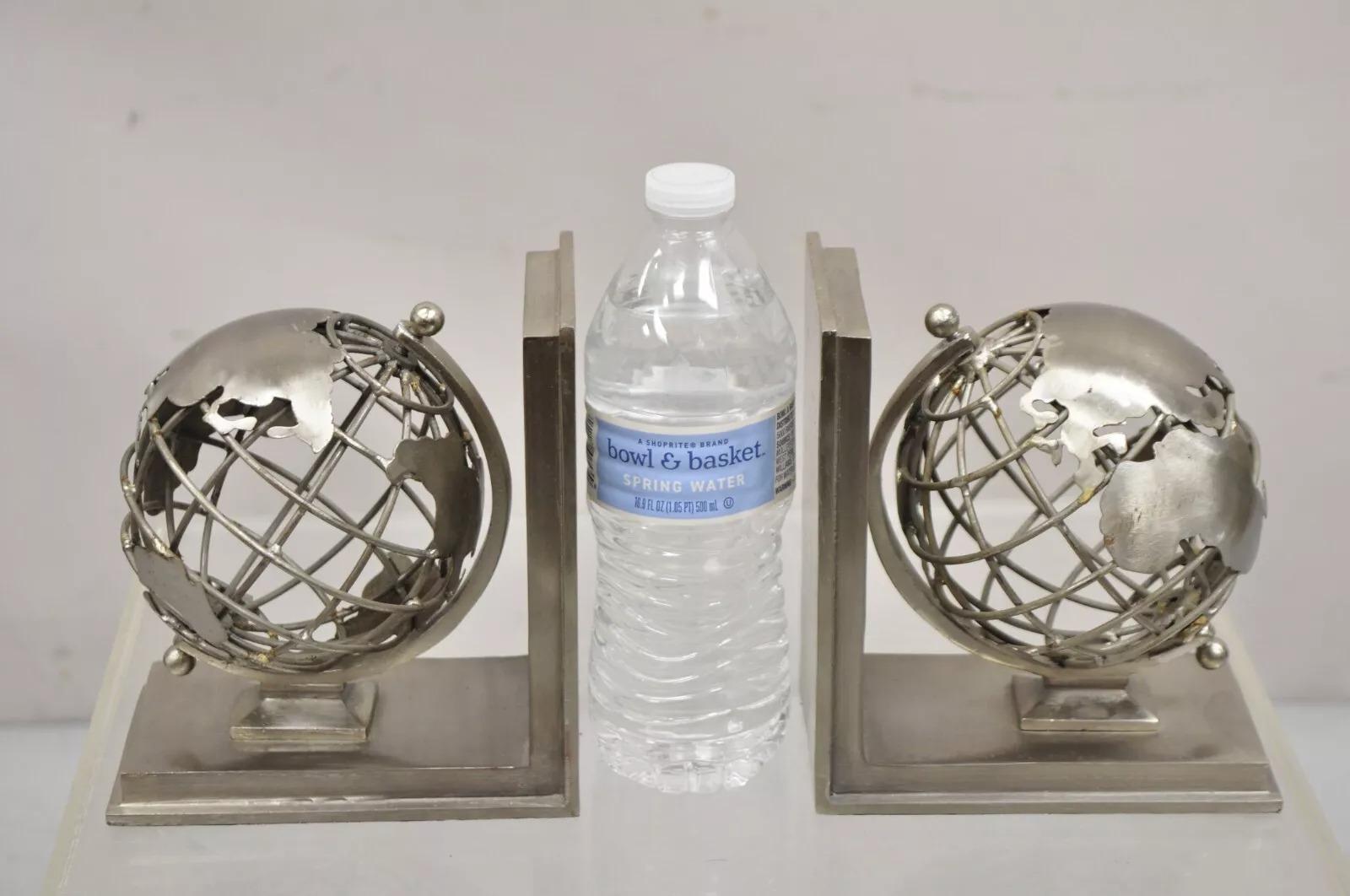 Restoration Hardware Industrial Modern Metal Spinning Globe Bookends - a Pair For Sale 5