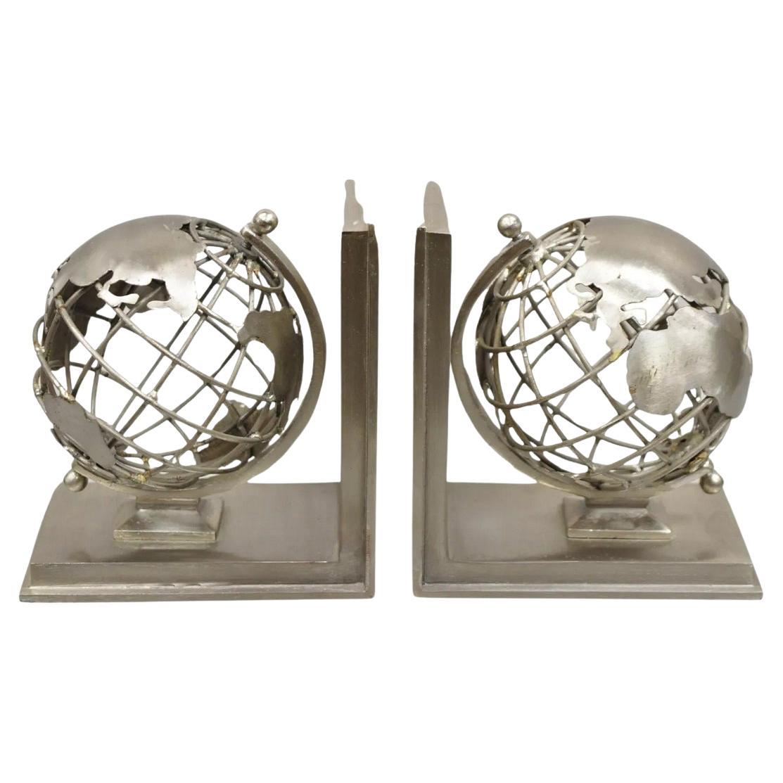 Restoration Hardware Industrial Modern Metal Spinning Globe Bookends - a Pair