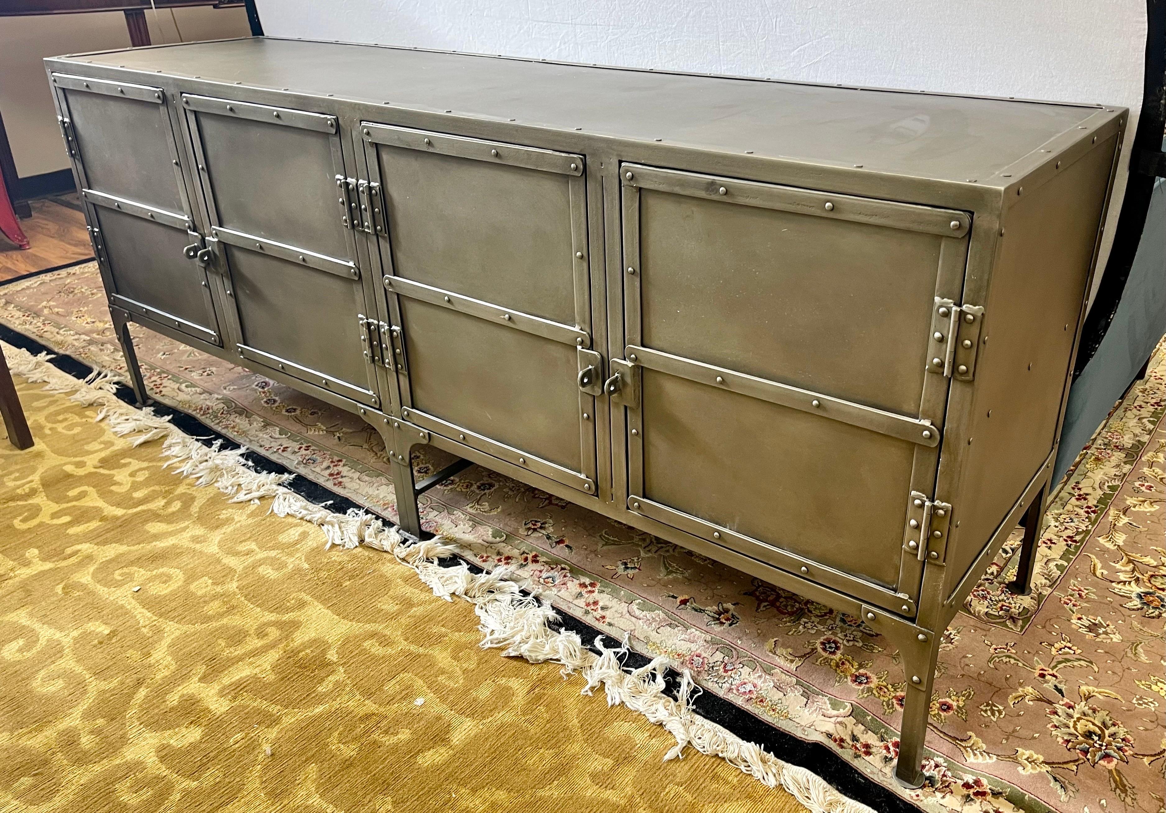 Restoration Hardware Industrial Style Metal Cabinet Sideboard Credenza In Good Condition In West Hartford, CT