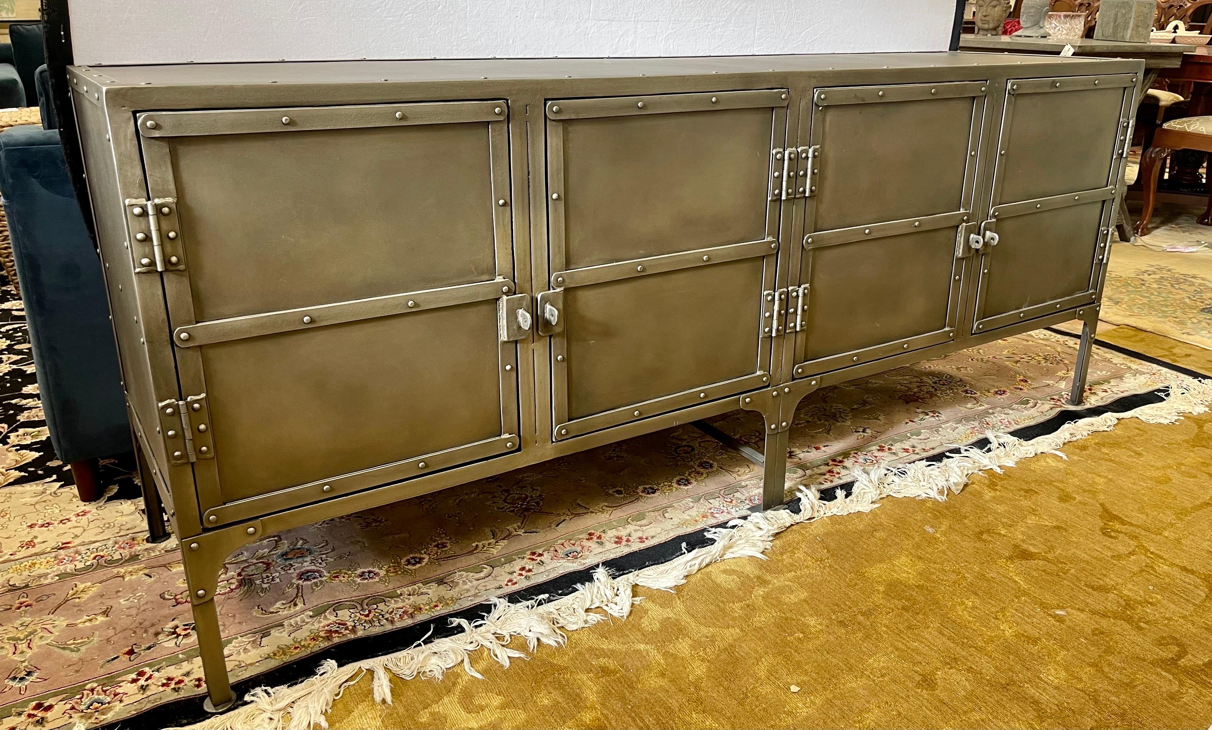 Contemporary Restoration Hardware Industrial Style Metal Cabinet Sideboard Credenza