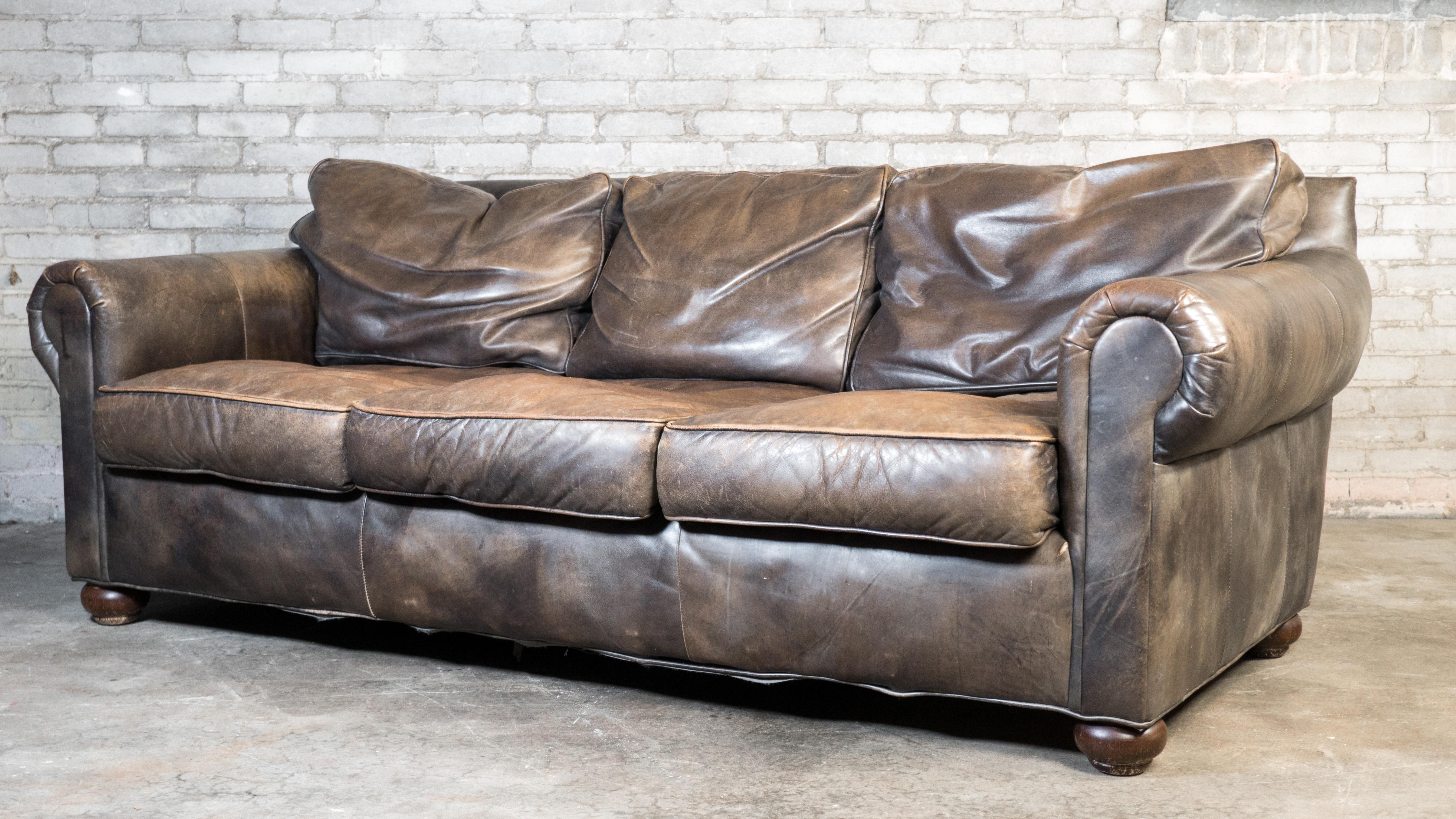Restoration Hardware 'Lancaster' Distressed Leather Sofa 5