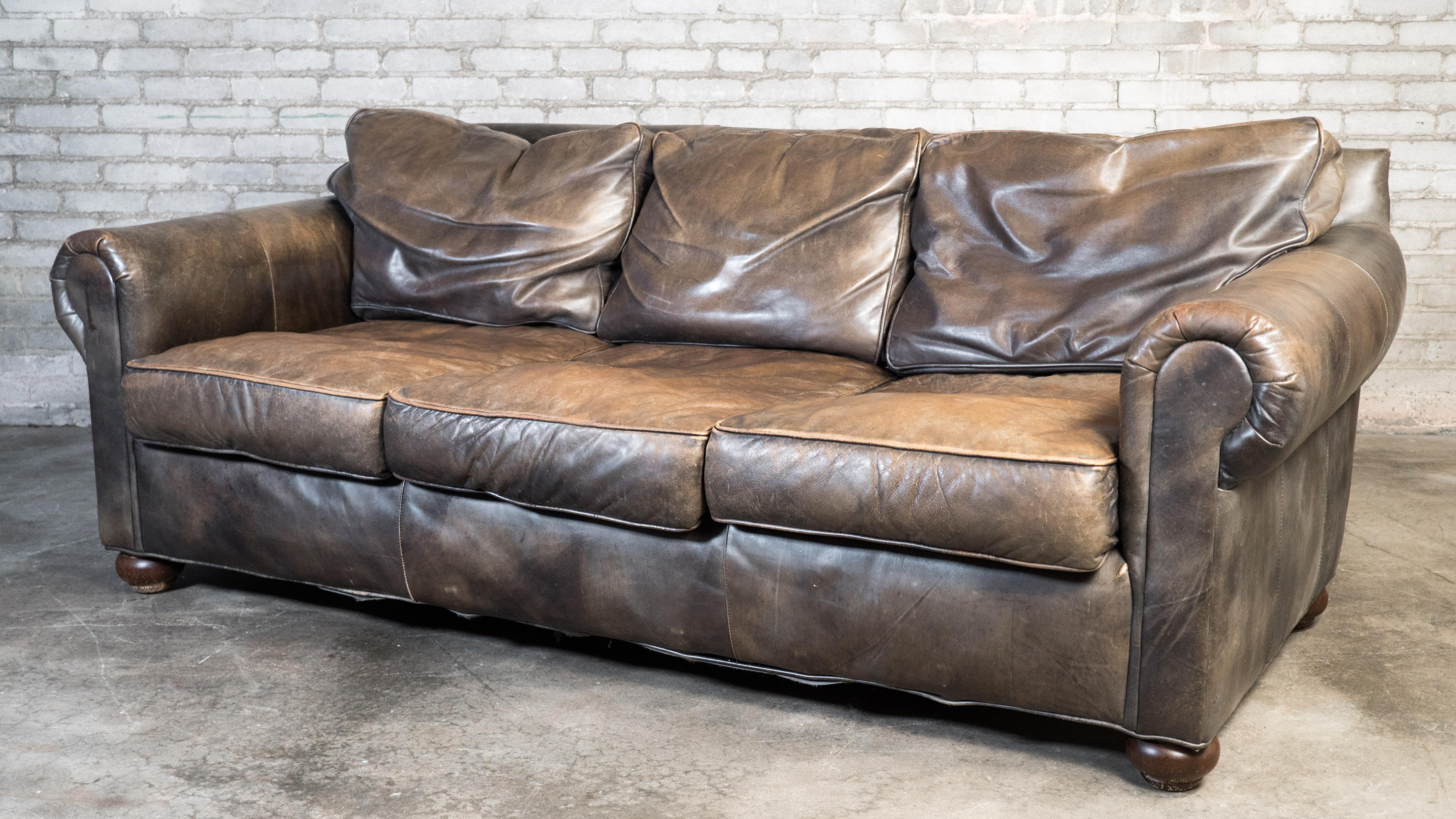 Modern Restoration Hardware 'Lancaster' Distressed Leather Sofa