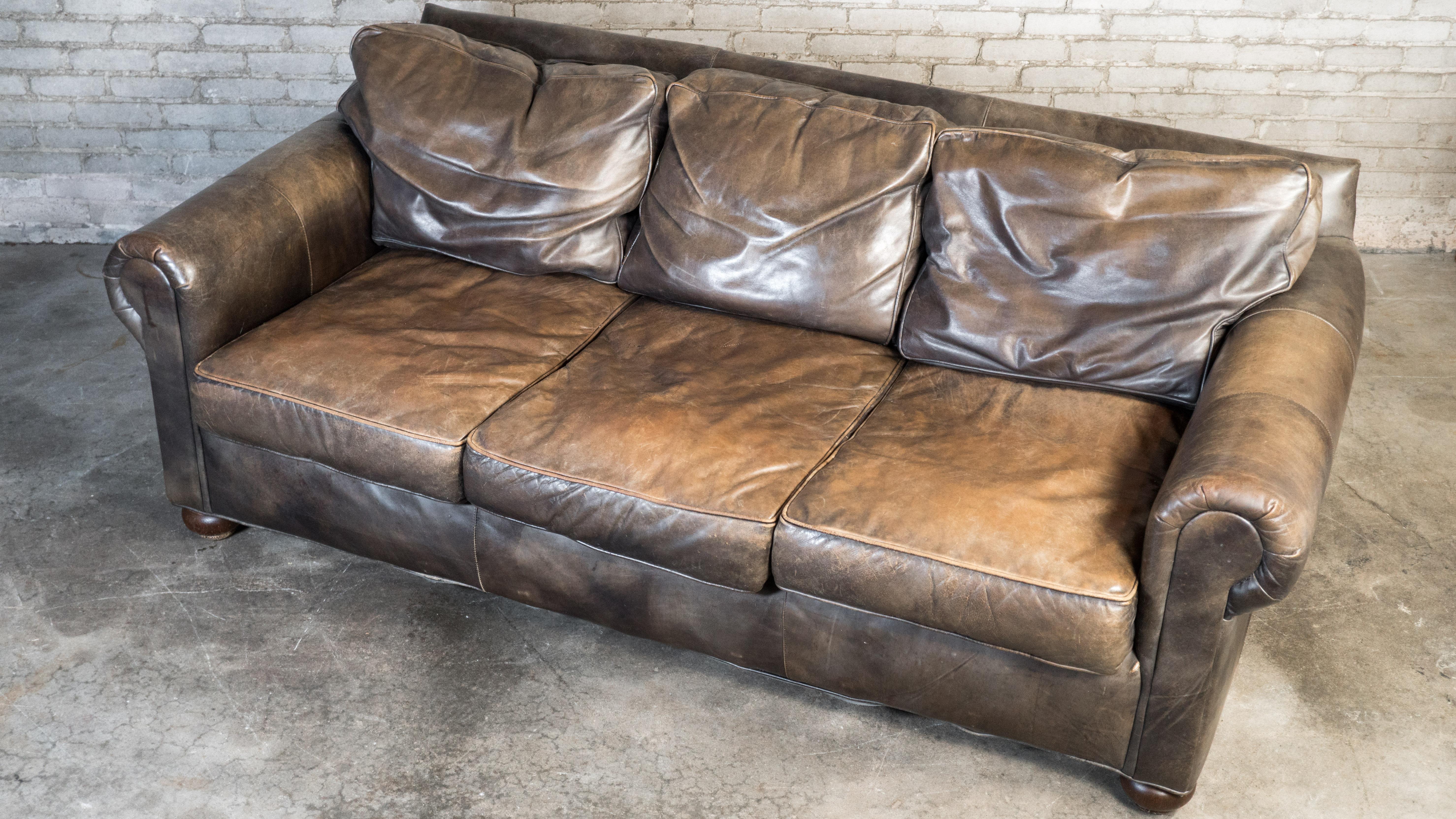 Contemporary Restoration Hardware 'Lancaster' Distressed Leather Sofa