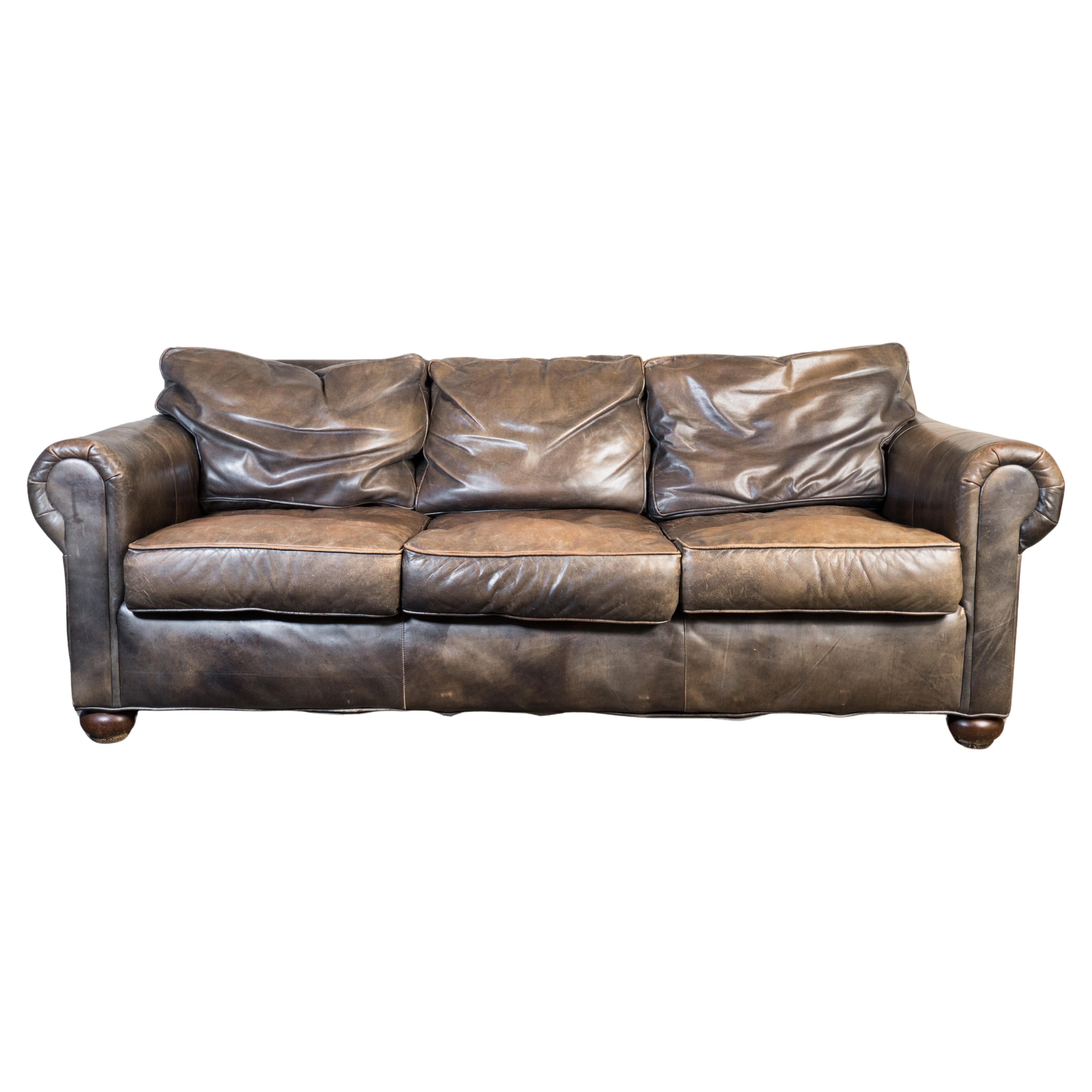 Restoration Hardware 'Lancaster' Distressed Leather Sofa