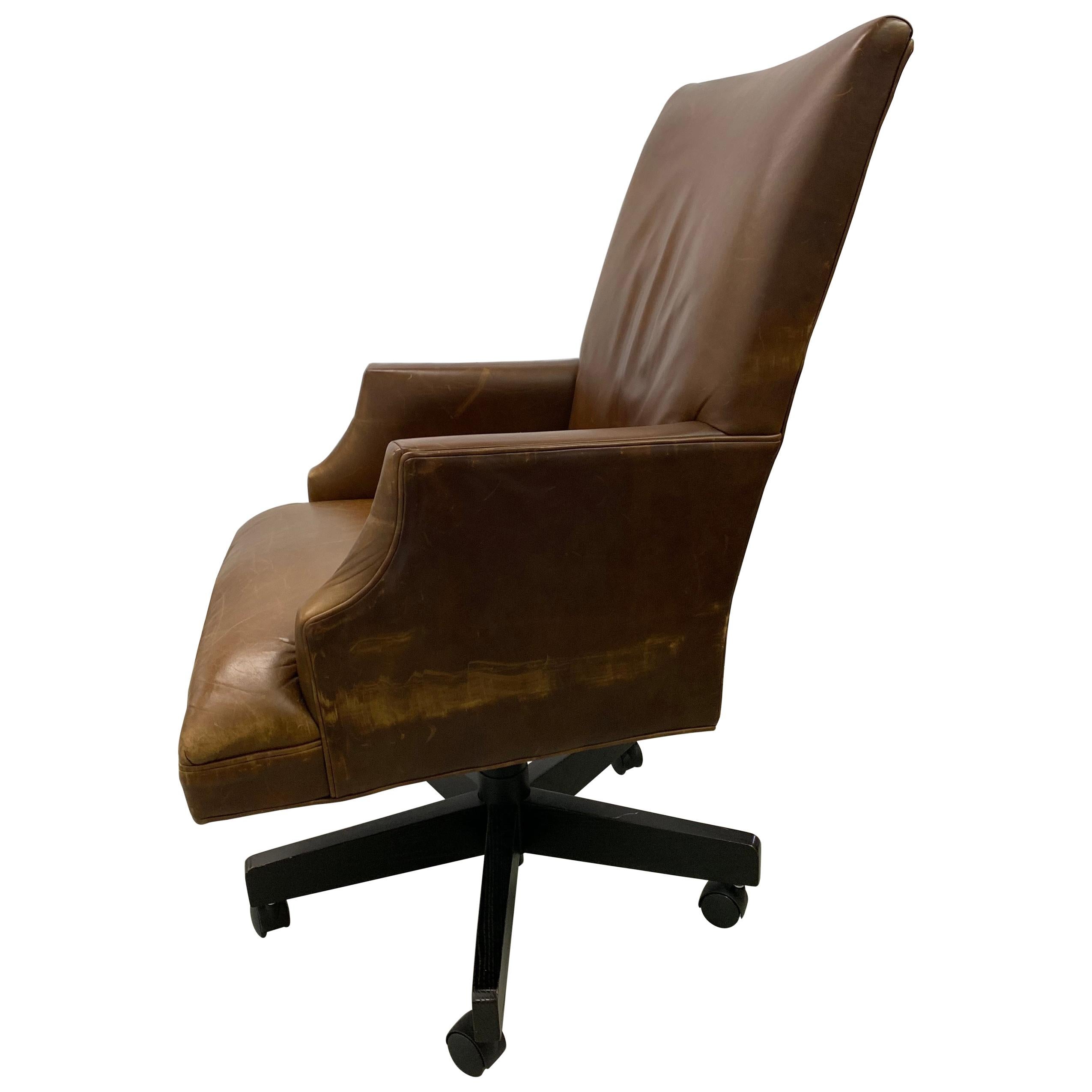 Restoration Hardware Leather 5 Star Armchair, Adjustable For Sale