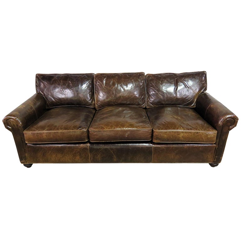 Restoration Hardware Leather Sofa For Sale at 1stDibs