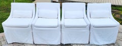 RH Restoration Hardware Low Belgian Slope Arm Slipcovered Dining Chairs Rolling