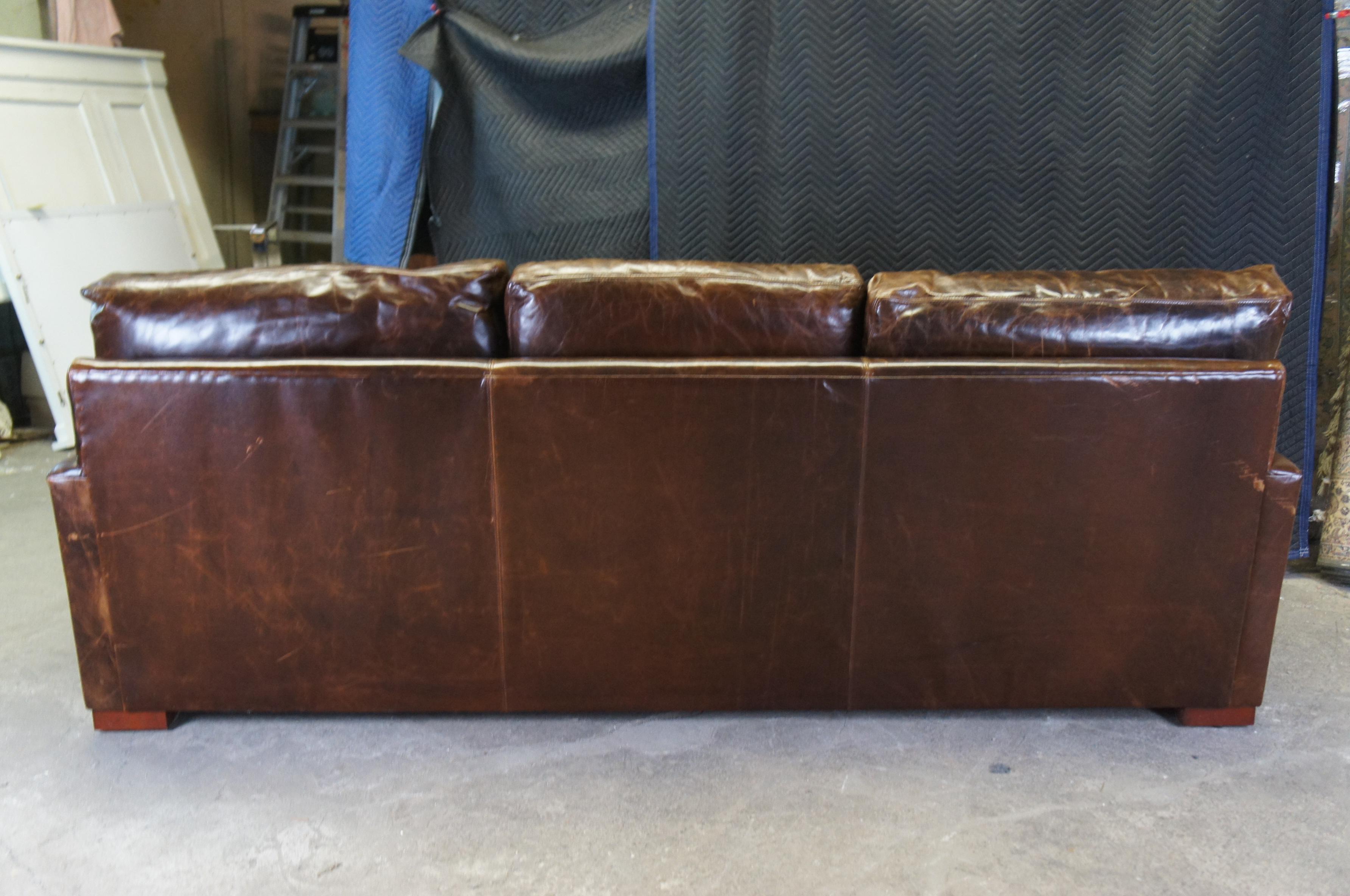Restoration Hardware Maxwell Sofa Cocoa Brown Leather Minimalist Track Arm Couch 4