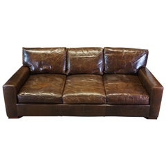 Restoration Hardware Maxwell Sofa Cocoa Brown Leather Minimalist Track Arm Couch