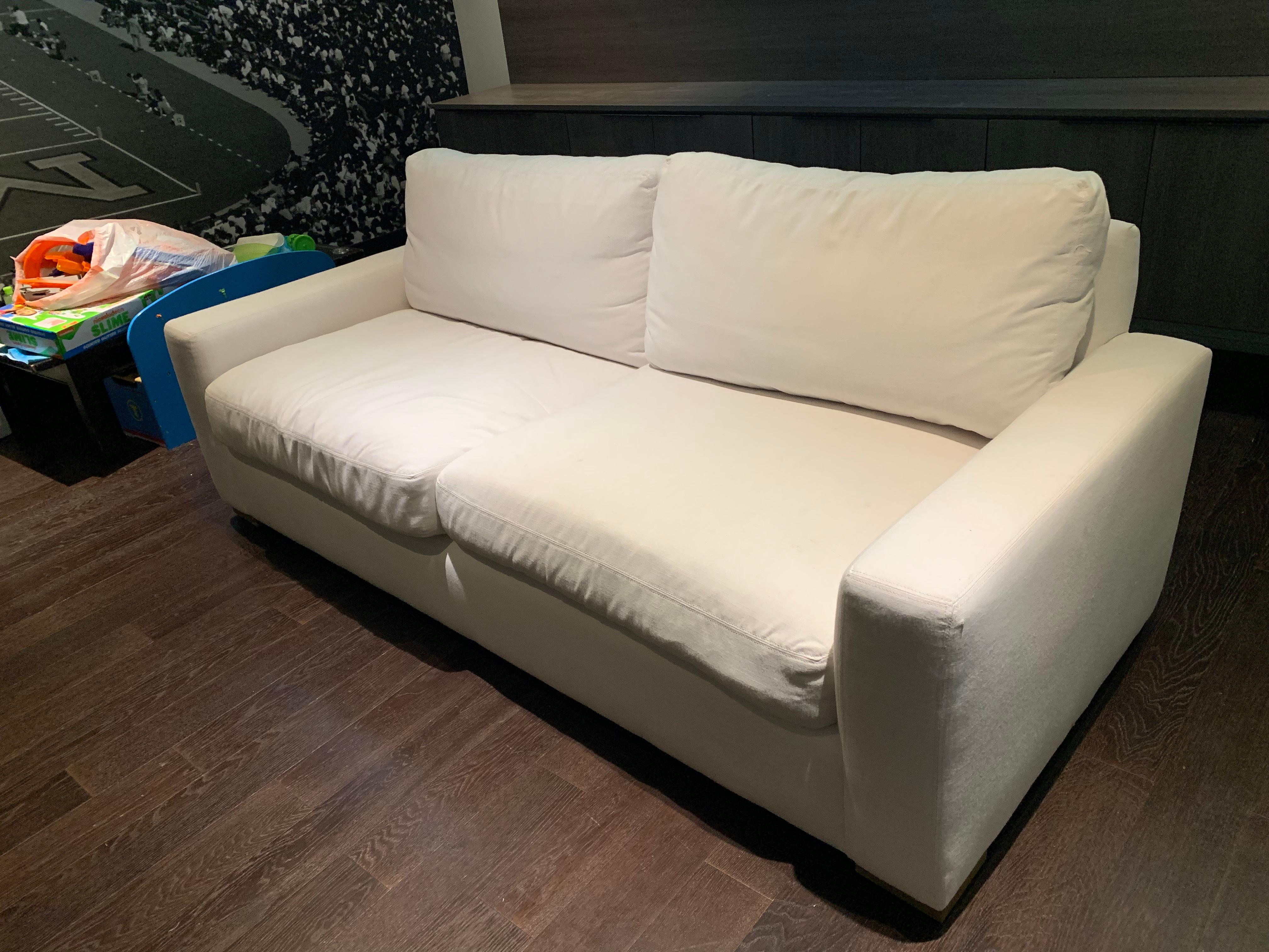 Machine-Made Restoration Hardware Maxwell Sofa in White Linen Slipcover