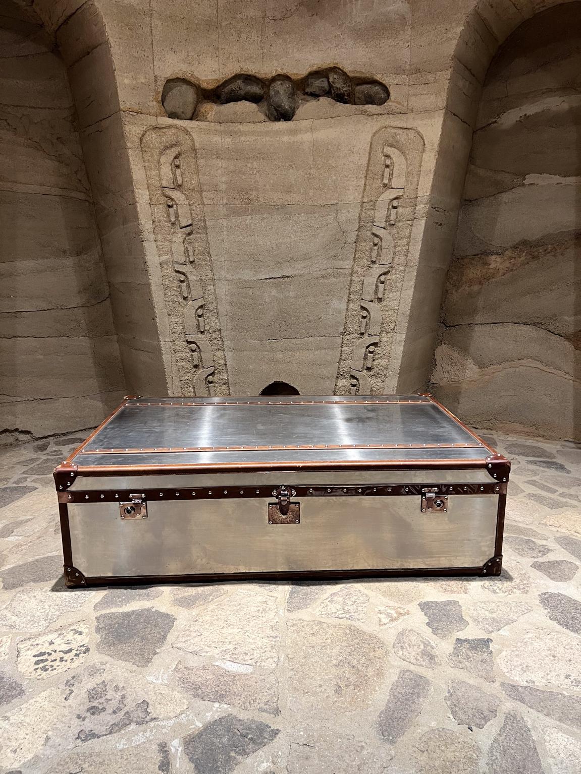 Modern Restoration Hardware Mayfair Steamer Trunk Coffee Table Steel and Leather