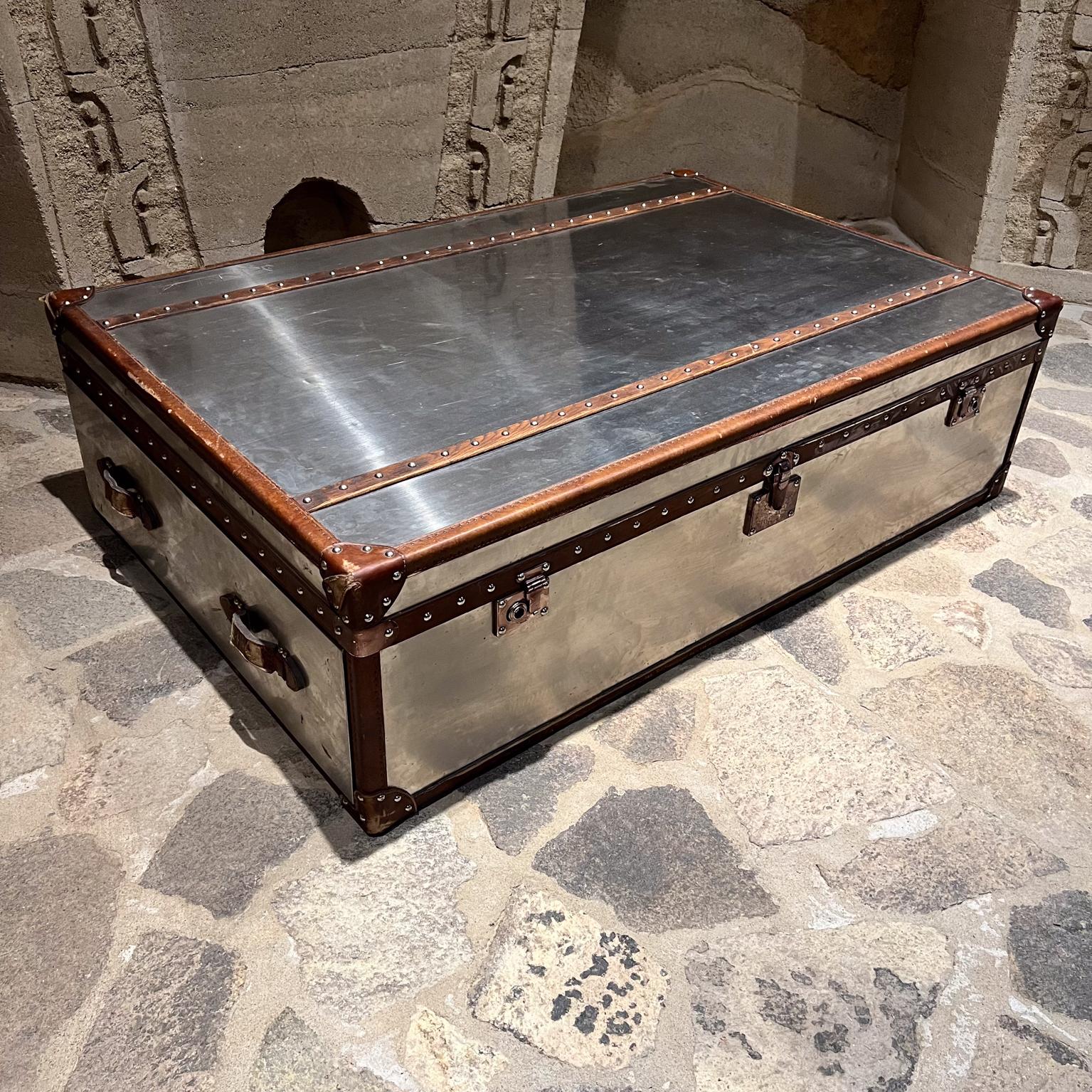 20th Century Restoration Hardware Mayfair Steamer Trunk Coffee Table Steel and Leather