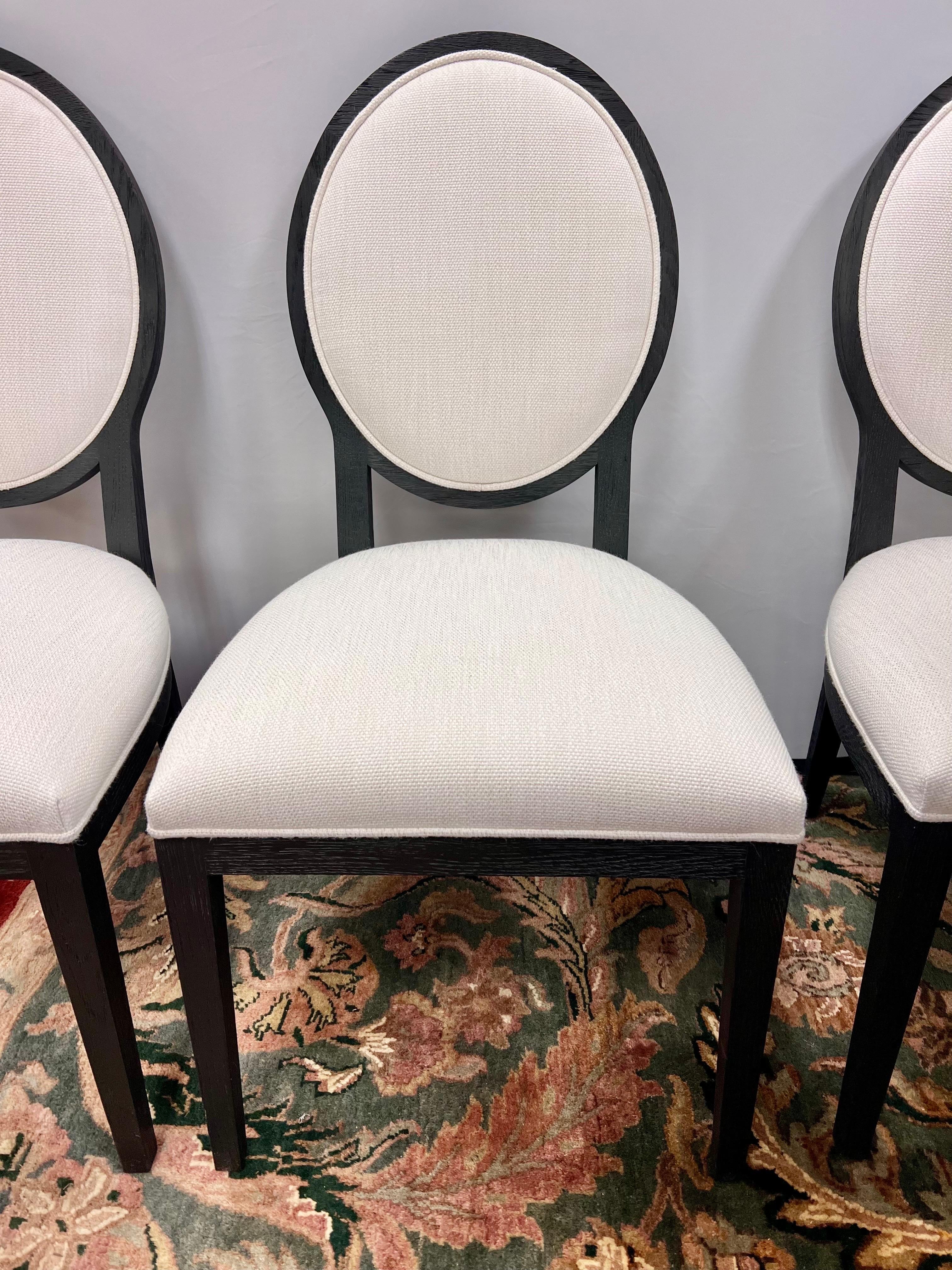 Restoration Hardware Oval Back Linen Dining Chairs, Set of 6 In Good Condition For Sale In West Hartford, CT