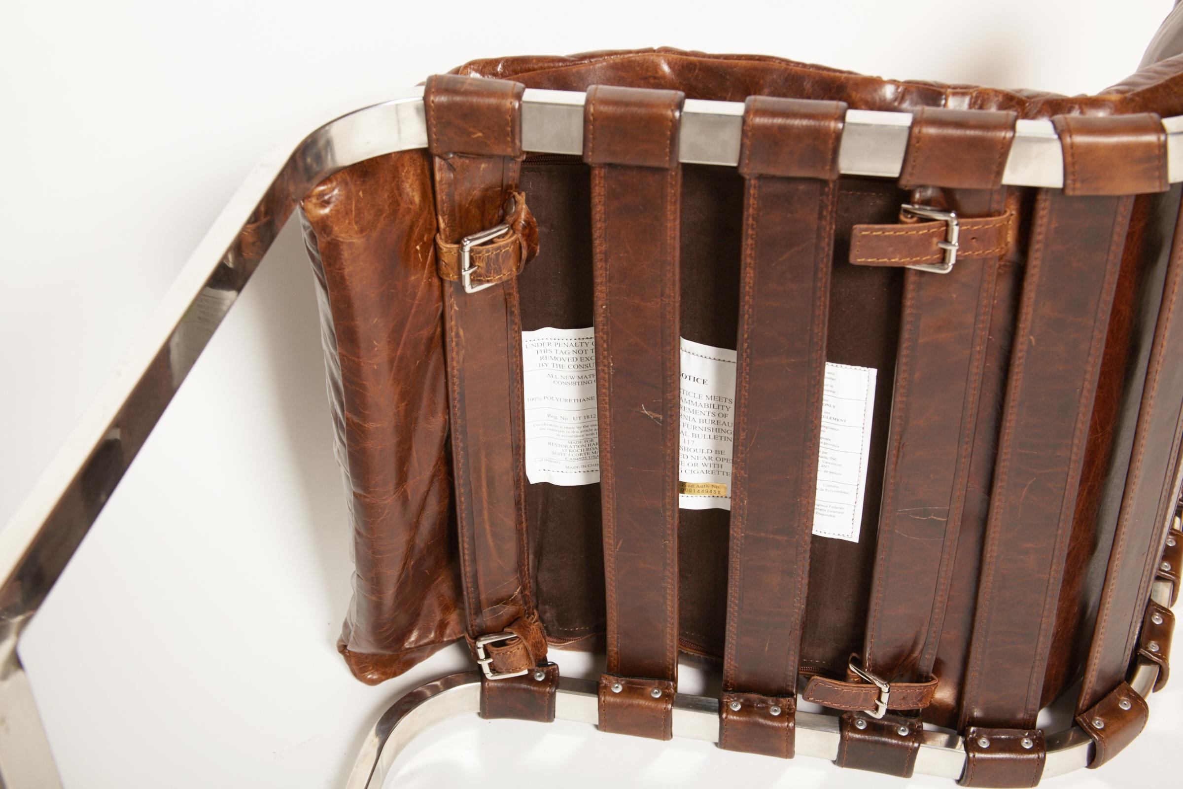Restoration Hardware Oviedo Brown Leather Bar Stools, Set of 4 1